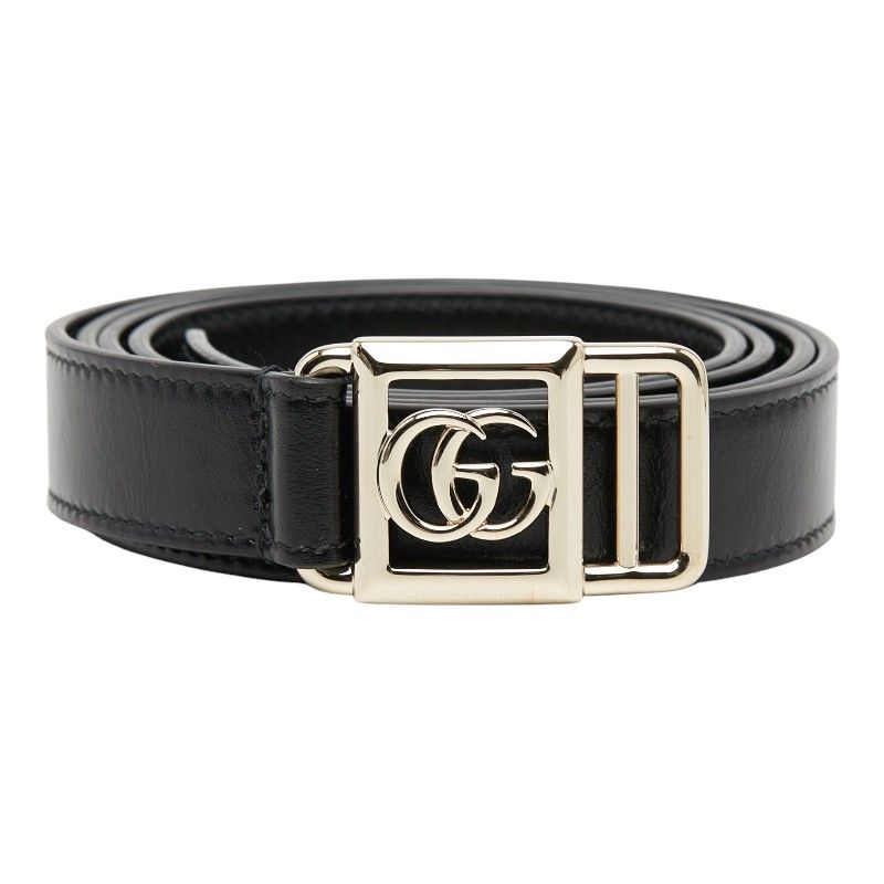 グッチ ダブルG バックル スリム ベルト 790232 ブラック ゴールド レザー メッキ レディース GUCCI【1-0271249】