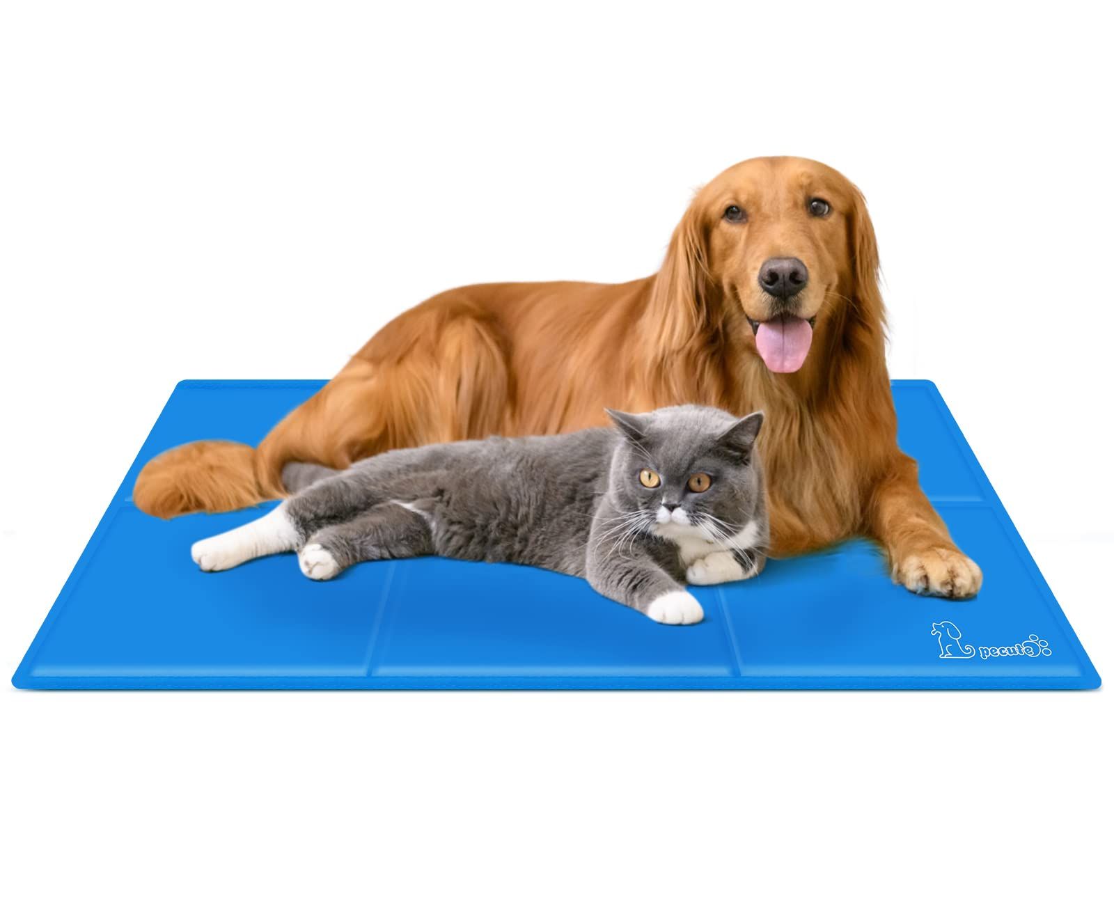 Pecute ペットひんやりマット 犬 猫 夏用 クールマット 冷感ジェルマット 犬 クールマット 二層構造 耐久性 引っかき傷防止 防水 暑さ熱中症対策 人間兼用 冷却マット 多用途 猫 小中大型犬対応 (XL (120*75cm),ブルー 087e1ca0