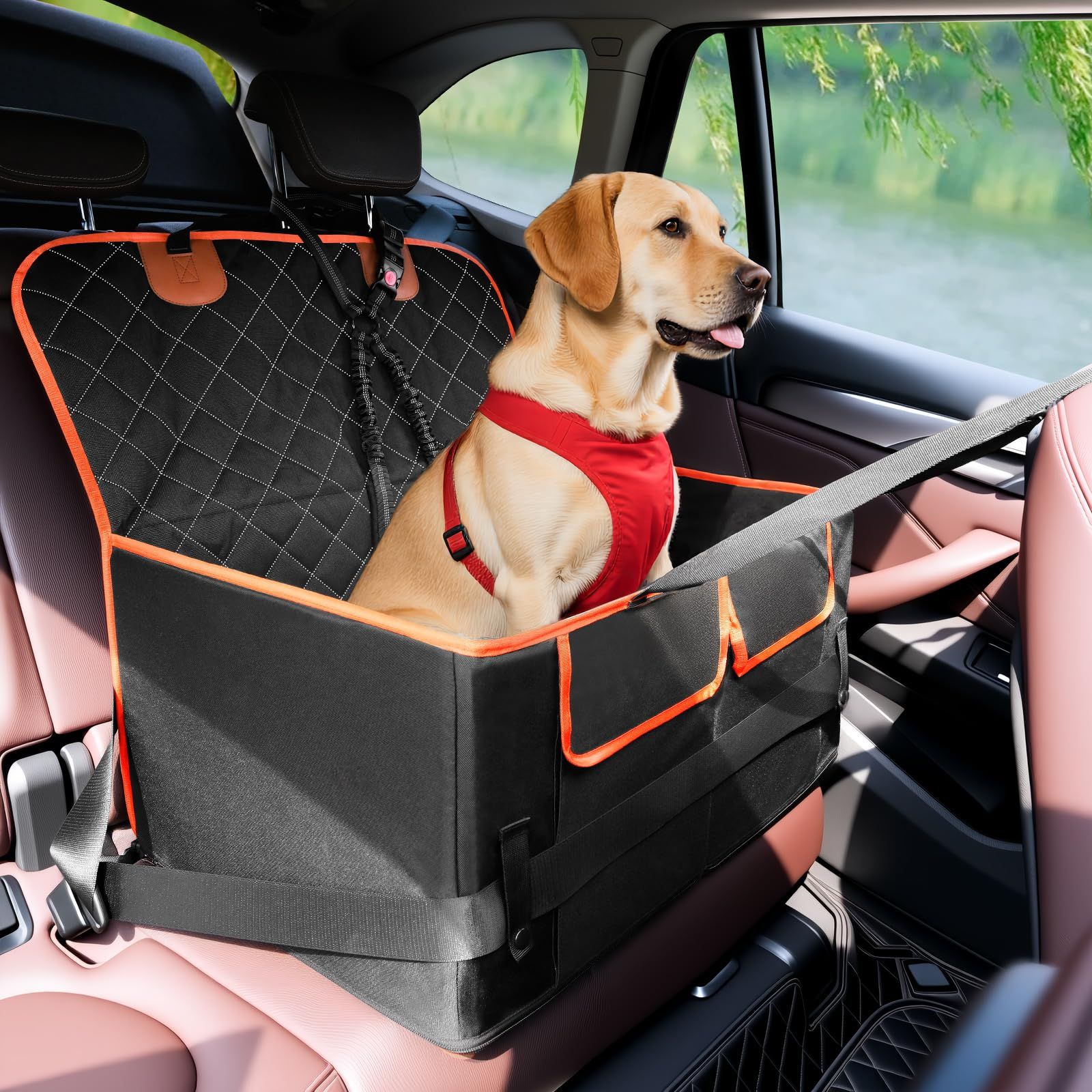 Tresbro ドライブボックス ペットドライブシート 後部座席マット 【小型犬?中型犬向け 多頭飼いにも対応 】前後3重ベルト固定 犬 ドライブベッド 人気 防水 耐摩 折りたたみ式 車犬カーシート 犬用猫用 犬車に乗せるグッズas c3f3c721