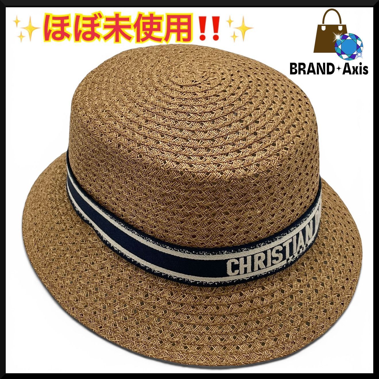 【ほぼ未使用】クリスチャンディオール Christian Dior 帽子 D-Bobby ボブハット ストロー&リボン