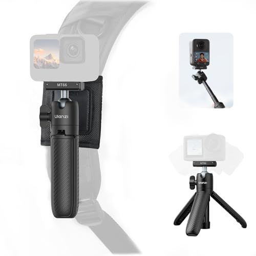 Ulanzi MT66 Action5用Action4用カメラ三脚 バックパック対応ミニ三脚 磁気マグネットマウント クイックリリースアダプタ 3段伸縮 自撮り棒 卓上三脚 ベルクロストラップ付き 360度回転自由雲台 Action5pro/ 07c75e07