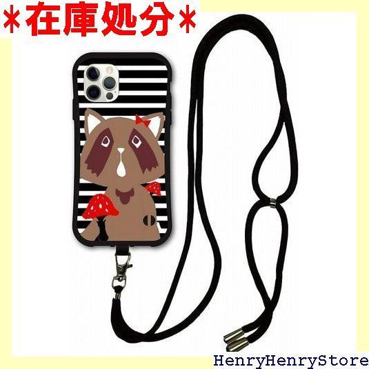 スマホショルダー付 iPhone16互換品 ケース i-coronケース スマホケース スカラー ScoLar デザイン アイフォン16互換品ケース 側面 保護 耐衝撃 スマホカバー タヌキとキノコ ストライプ 2443