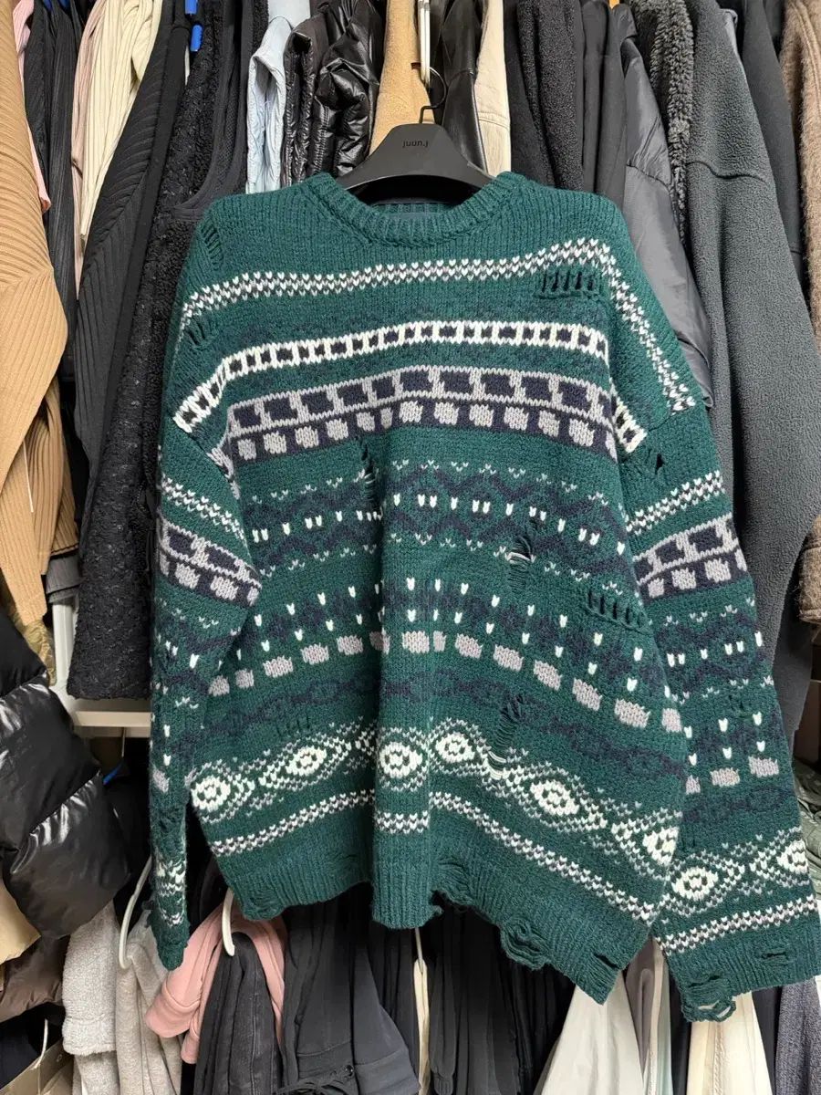 M ジュンジェイ 23fw パータン ダメージ イージー ローゲージ ニット