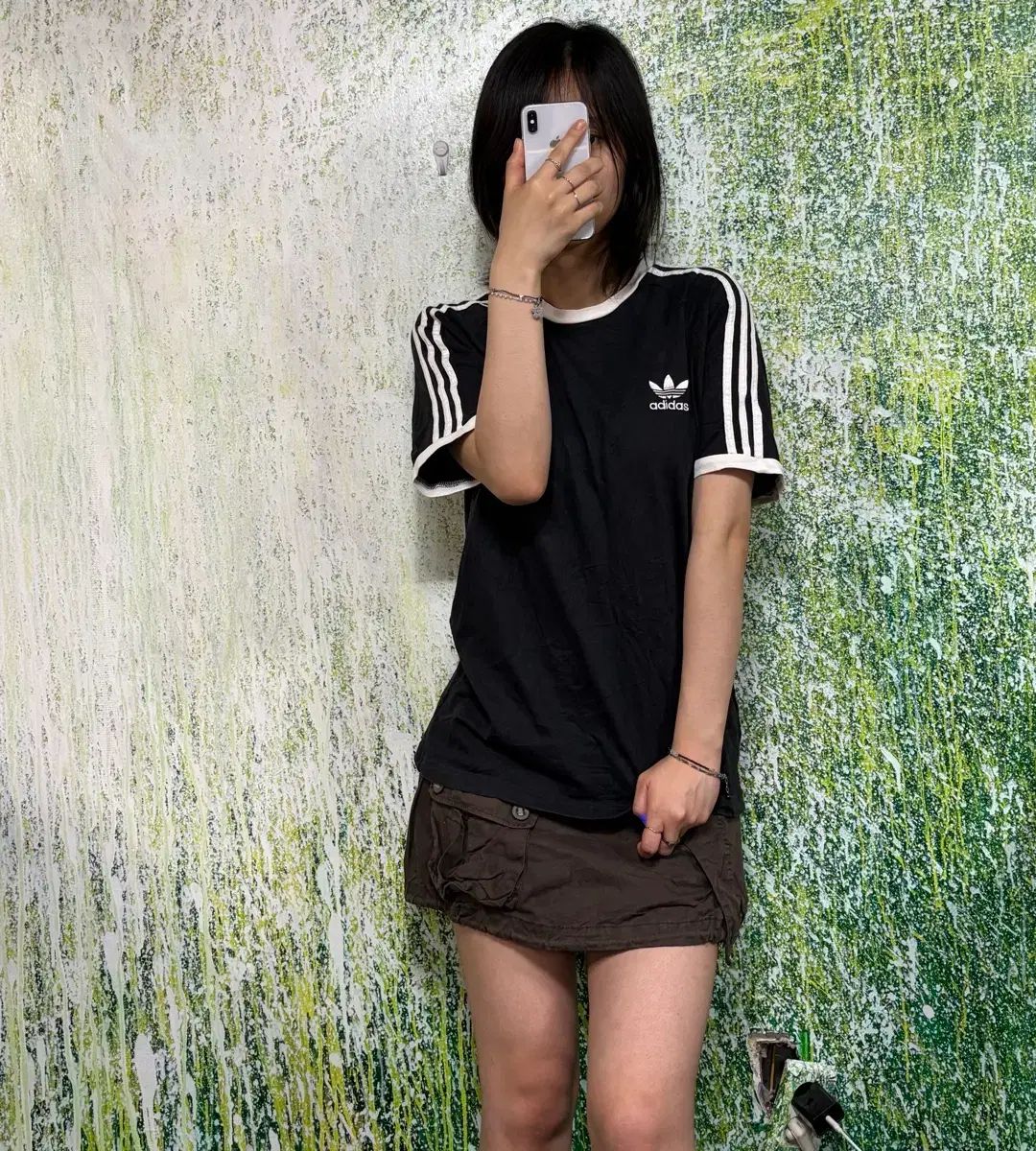 アディダス ブラック 白 リンガーT 半袖 Tシャツ L