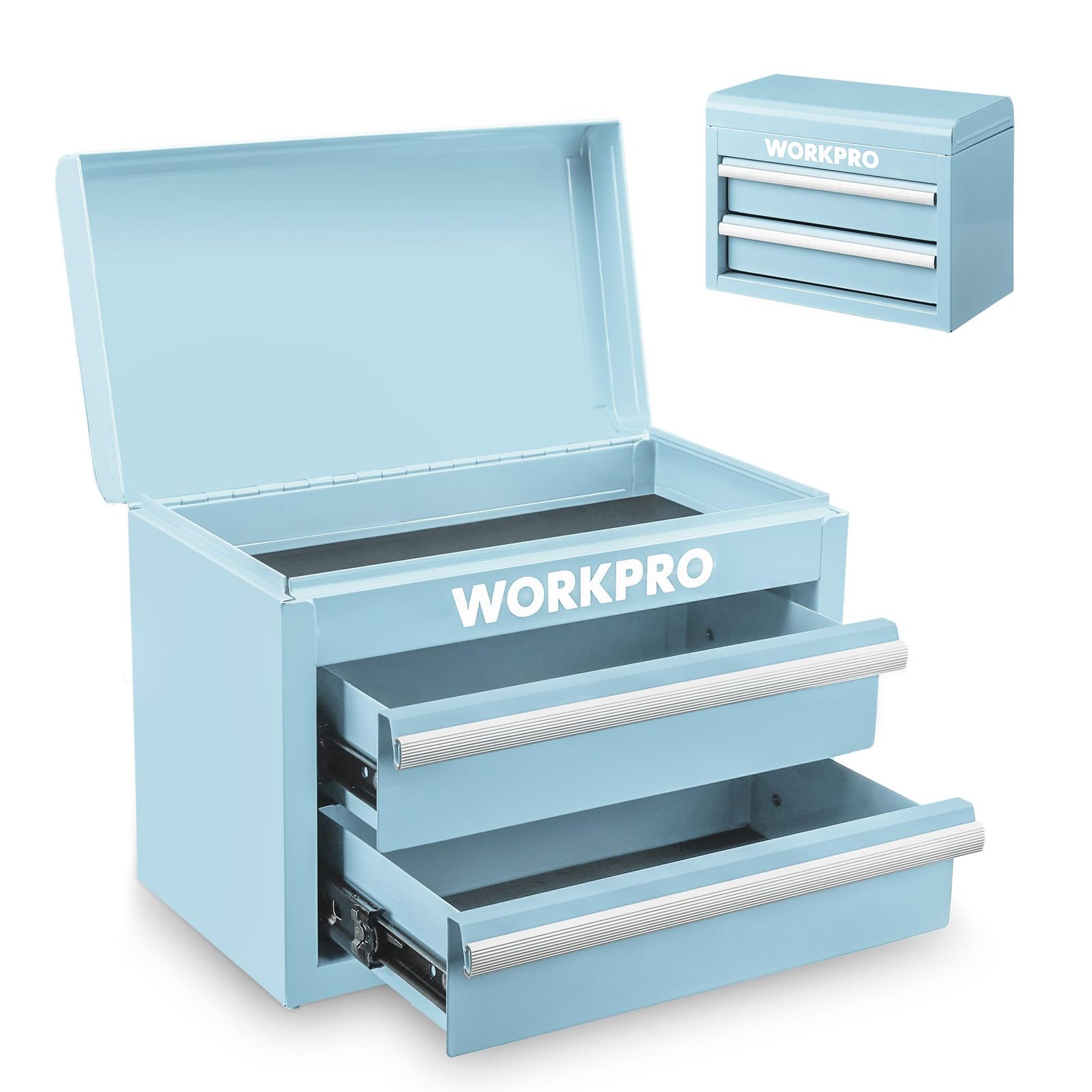 WORKPRO 工具箱 ツールボックス 2段 【2026新型】 27.5*20.8*15cm 小型 ベアリングレール 引出し スチールツールボックス 工具入れ 工具保管 収納ケース メンテナンス【ライトブルー】(沖縄・離島の方発送不可）) a3f04c26