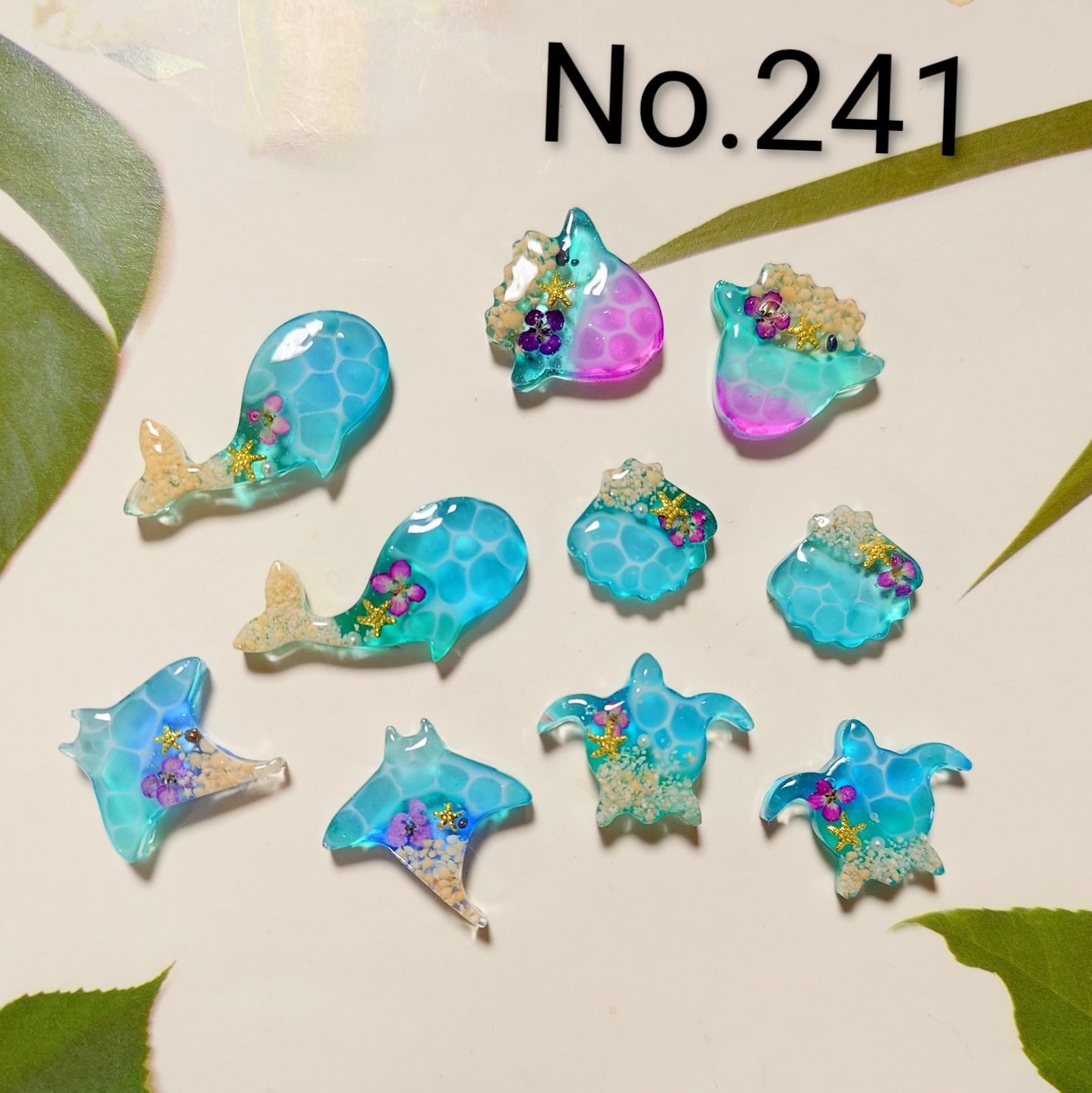 レジン　カボション　ハンドメイド　海塗り　海の生き物　オリジナルパーツセット　No.241