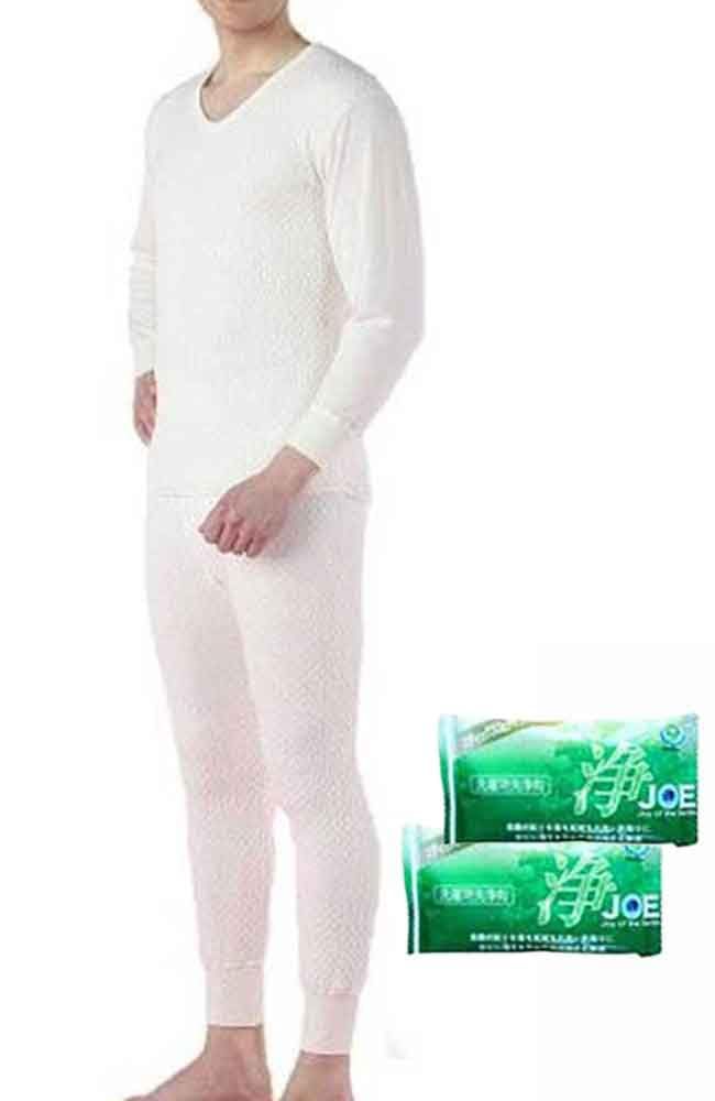 新品 ひだまり 極 上下セット メンズ/レディース 日本製 洗剤ＪＯＥ３０ｇ×２個付 防寒インナー 健康肌着 (メンズ（オフホワイト） ＬＬサイズ) 極み