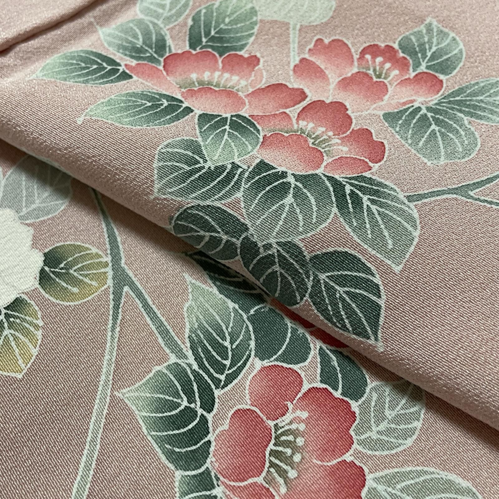 付下げ ちりめん 枝花模様 着物 正絹 X-2242