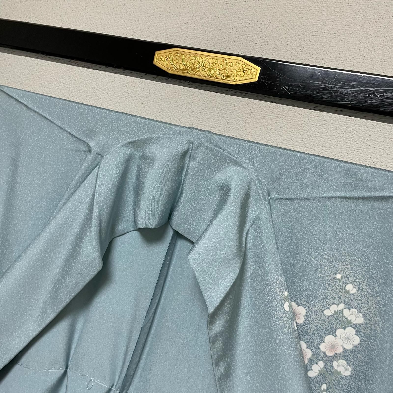 付下げ 単衣仕立て たたき染め おしどりに花模様 着物 正絹 X-2262