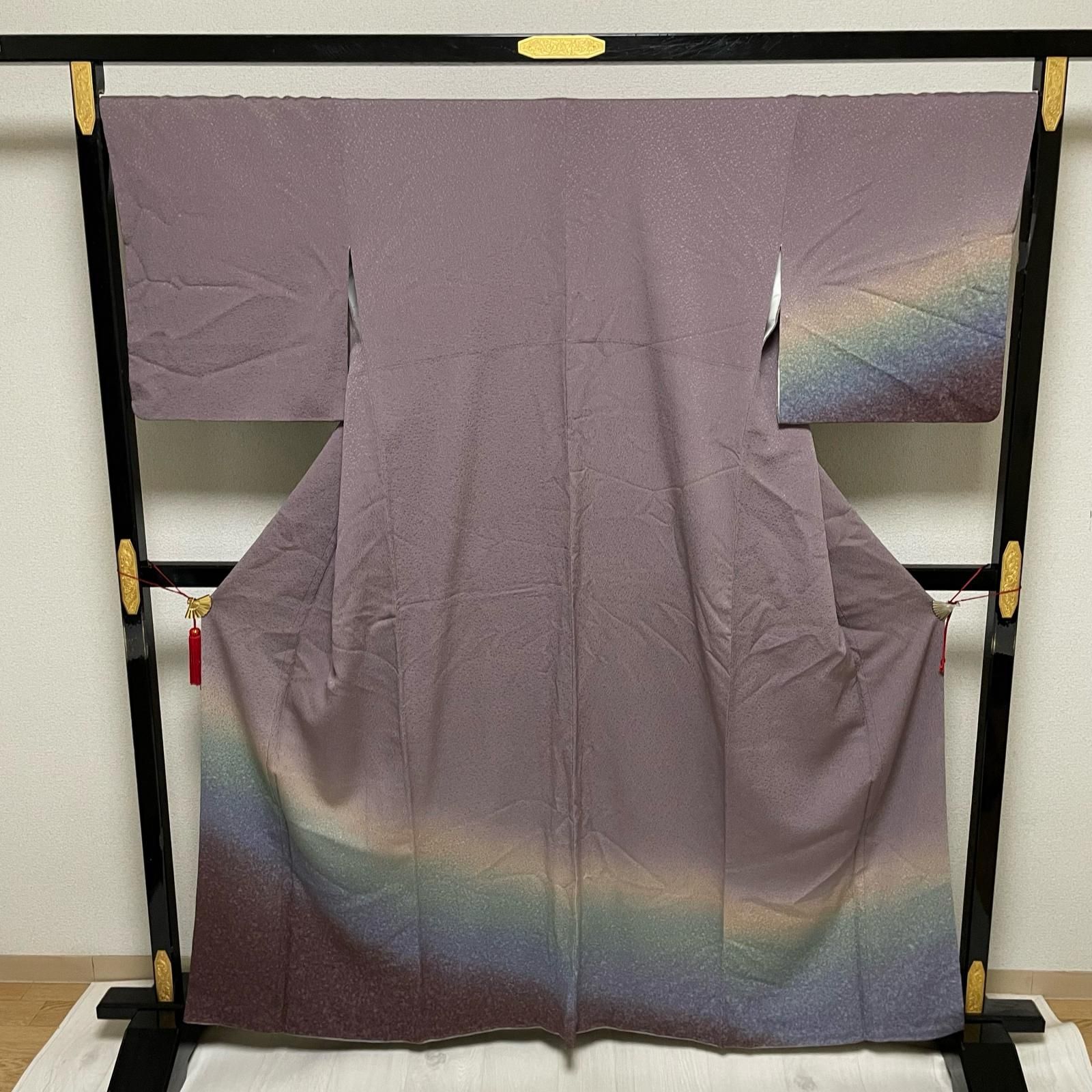 付下げ ちりめん 裄69.5 美しいグラデーション 着物 正絹 X-2271