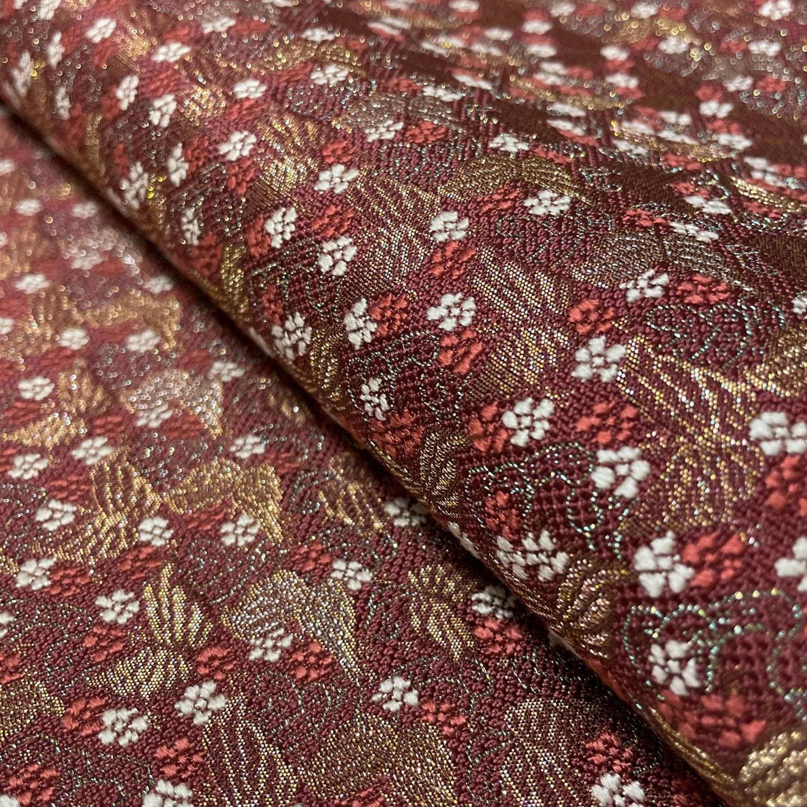 袋帯 蝶に花模様 正絹 着物 X-2279
