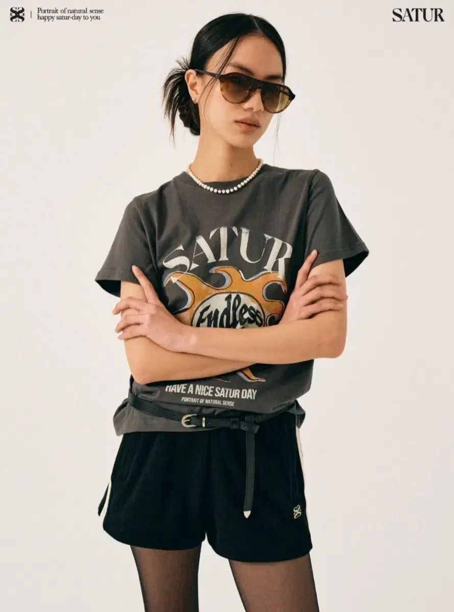セター 썬 レトロ グラフィック 半袖 Tシャツ