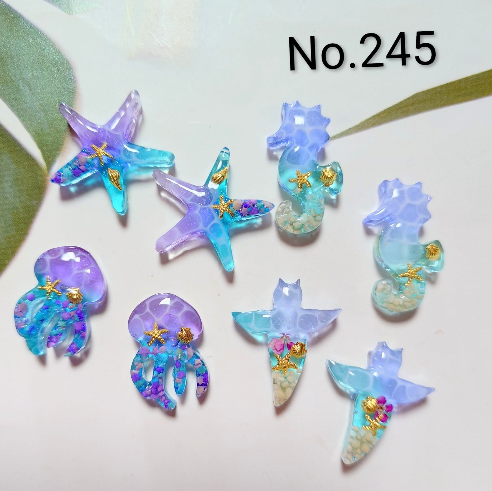 レジン　カボション　ハンドメイド　海塗り　海の生き物　オリジナルパーツセット　No.245