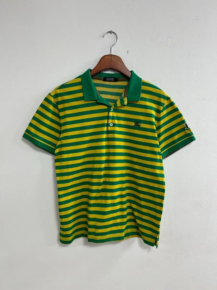 バーバリー BURBERRY グリーン/イェロー ストライプ ポロTシャツ
