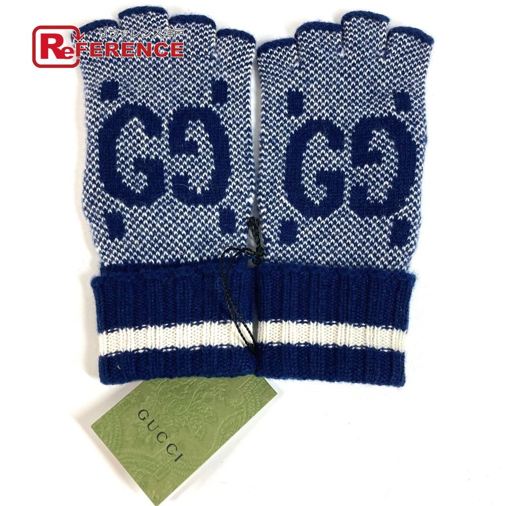 GUCCI グッチ 手袋 ロゴ GG フィンガーレス 726586 カシミヤ ネイビー