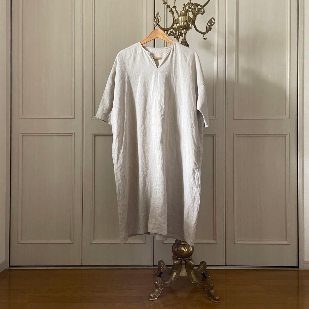 （58）中川政七商店 NAKAGAWAMASASHICHI　リネン　麻　LINEN　ワンピース　one-piece　シャツ 無地 半袖 オーバーサイズ　natural　ナチュラル　お呼ばれ　デート　オフィスカジュアル　食事会　可愛い　お出かけ　上品