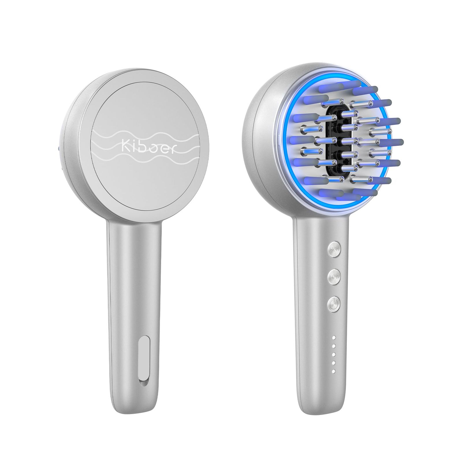 Kiboer 電気ブラシ 電動 頭皮ブラシ 美顔器 頭皮 フェイス ボディ ems RF EP 3D振動 LED光エステ 液体ボックス付き 乾湿両用 男女兼用 敬老の日 父の日 お中元 プレゼント シルバーpms c3f9e6f8