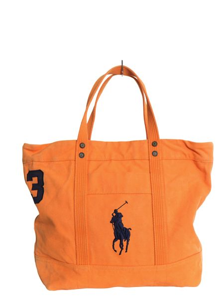 ビッグポニー ポロ ラルフローレン キャンバス トート バッグ 古着 ジップトップ ハンドバッグ ワンポイント ナンバリング オレンジ 大きめ