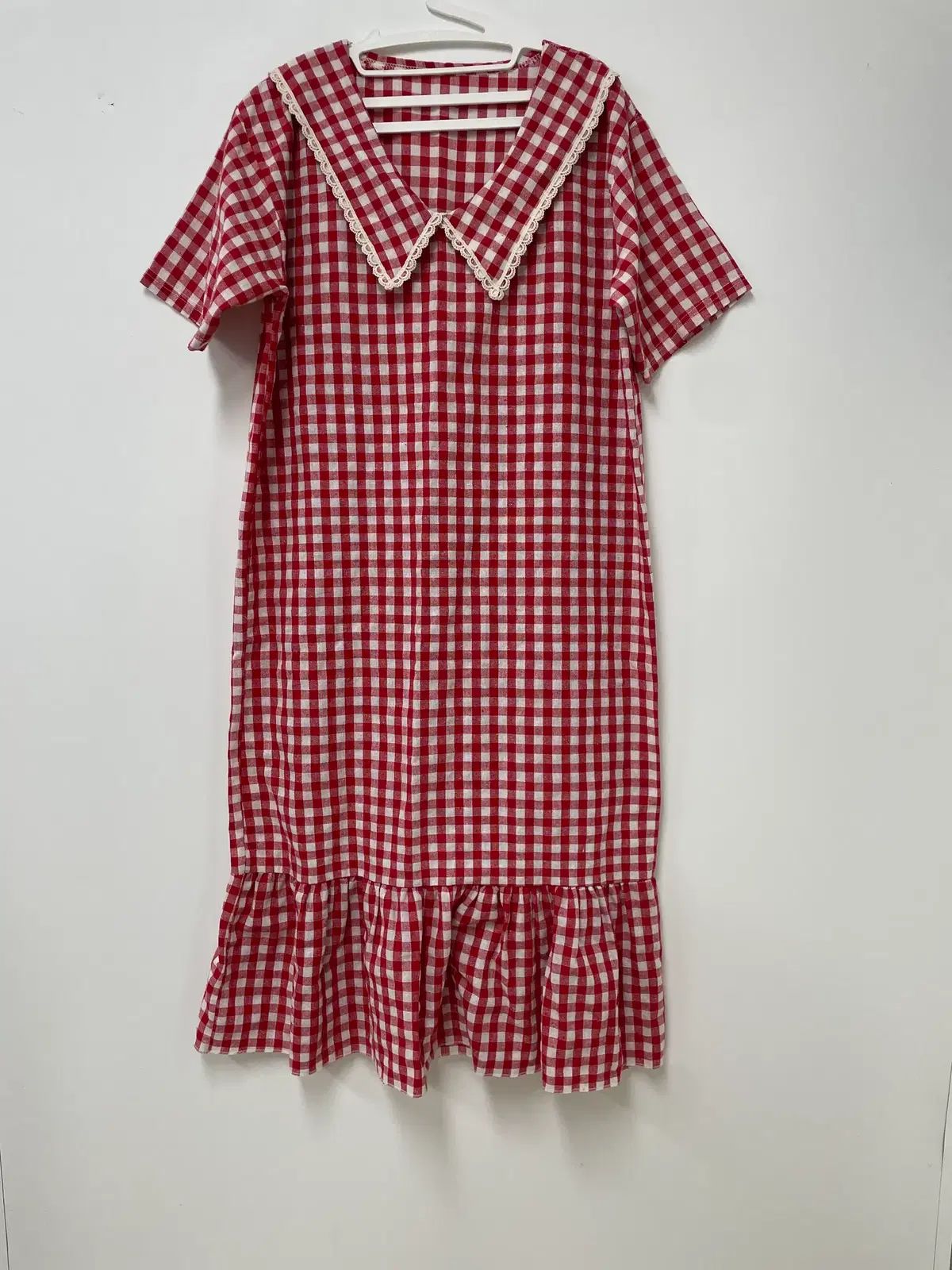 レッド CHECKED ロング丈ワンピース