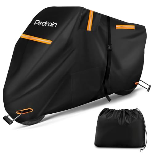 Pedrain バイクカバー【2025革新 一体型収納】50cc 125cc 250cc 400cc 大型 300D厚手 耐熱 2.5m延長防風ベルト 防水 防雪 破れにくい 紫外線99%カット 色褪せない 蒸れ/錆び防止 錆びにくい 警告反 cf4c2704
