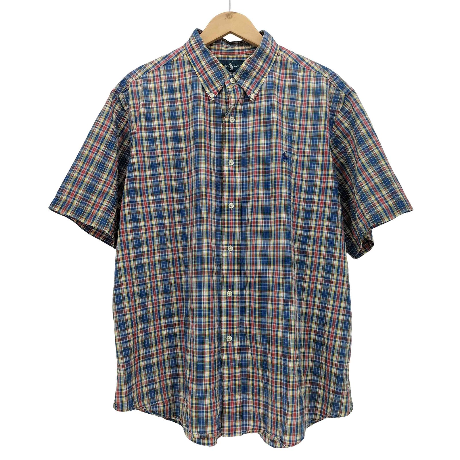 ラルフローレン RALPH LAUREN CLASSIC FIT ポニー刺繍 タータンチェック 半袖 ボタンダウンシャツ メンズ import：XL
