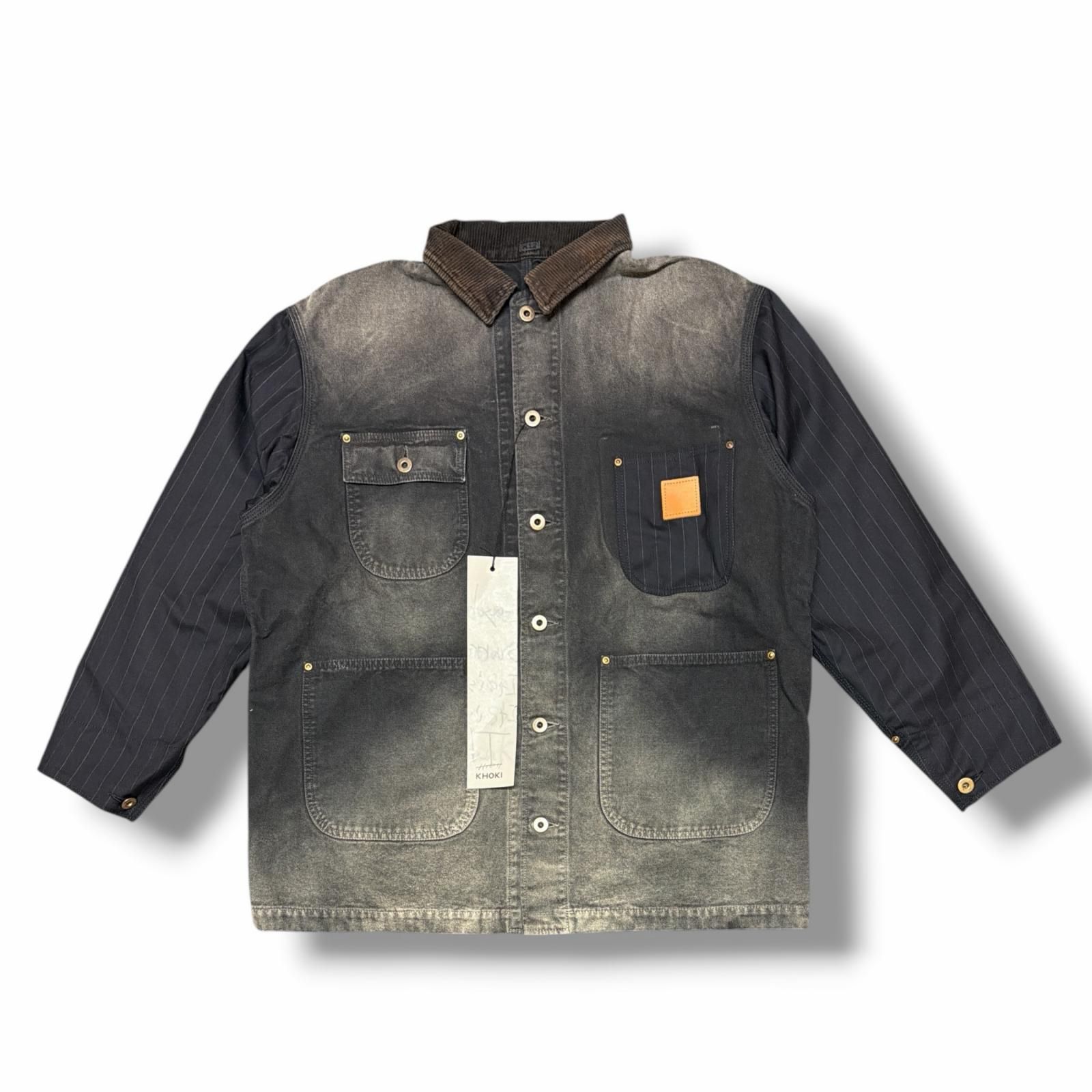 参考上代96800円 未使用 KHOKI 25SS Vintage-effect work coat ヴィンテージ加工ワークコート ジャケット コッキ 25ss-co-01 ブラック 2 （15459M）