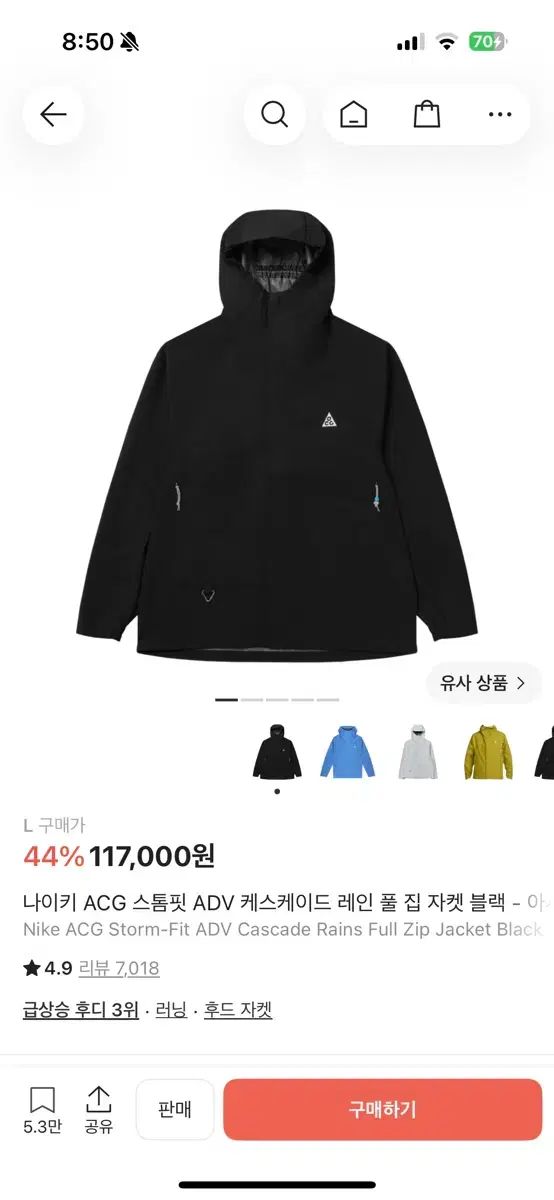 ナイキ ACG STORM-FIT ADV ケイ Cascade レイン フール ジップ ジャケット 10,298円