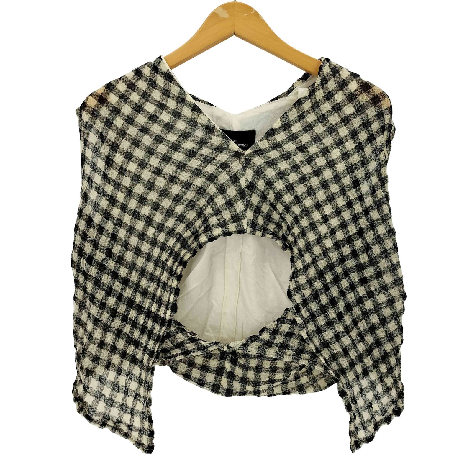 トリココムデギャルソン tricot COMME des GARCONS AD1998 ギンガムチェックカットワークノースリーブブラウス レディース 表記無