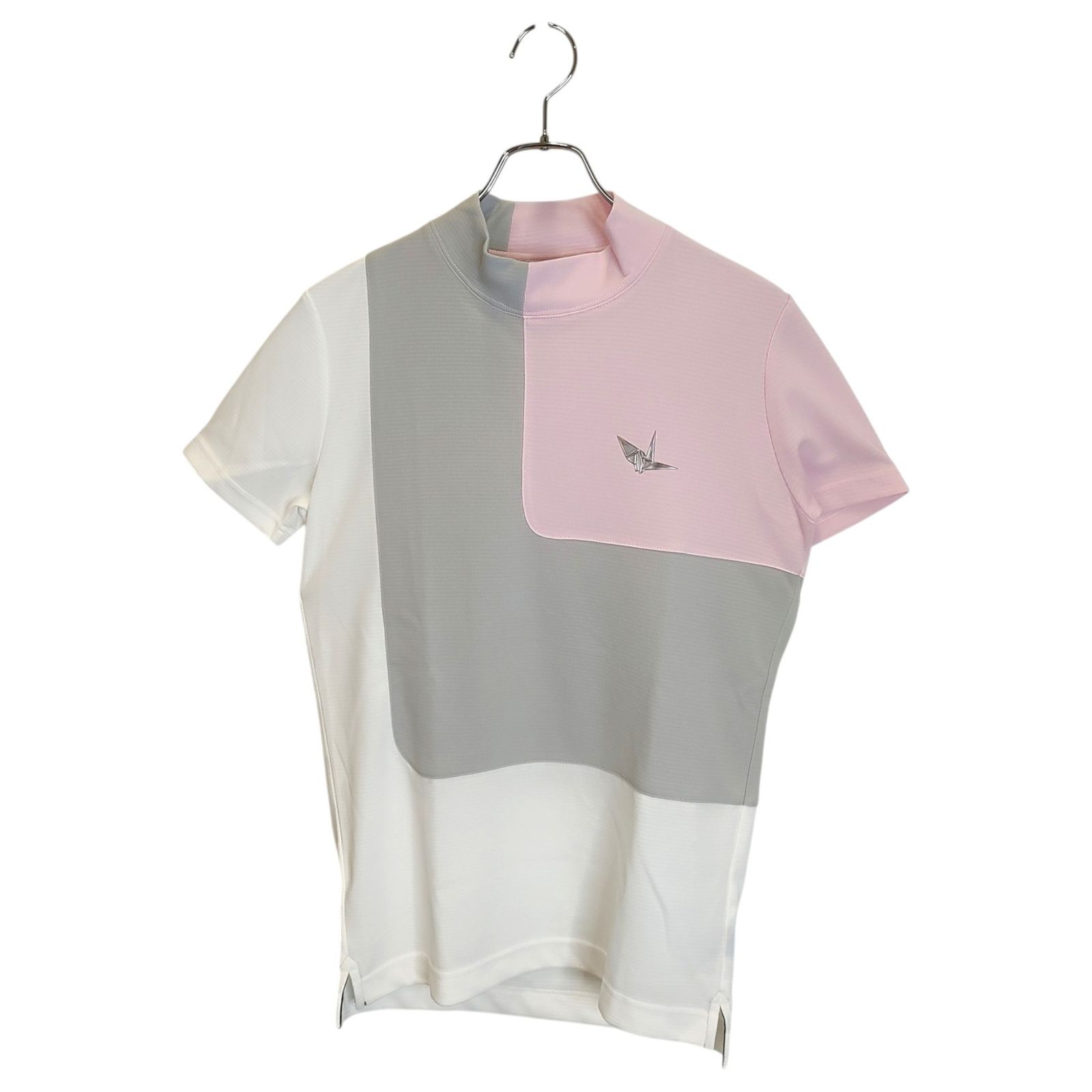 1PIU1UGUALE3 GOLF ウノピゥウノウグァーレトレ ゴルフ 半袖 モックネック Tシャツ 3 S ピンク×グレー×ホワイト メンズ