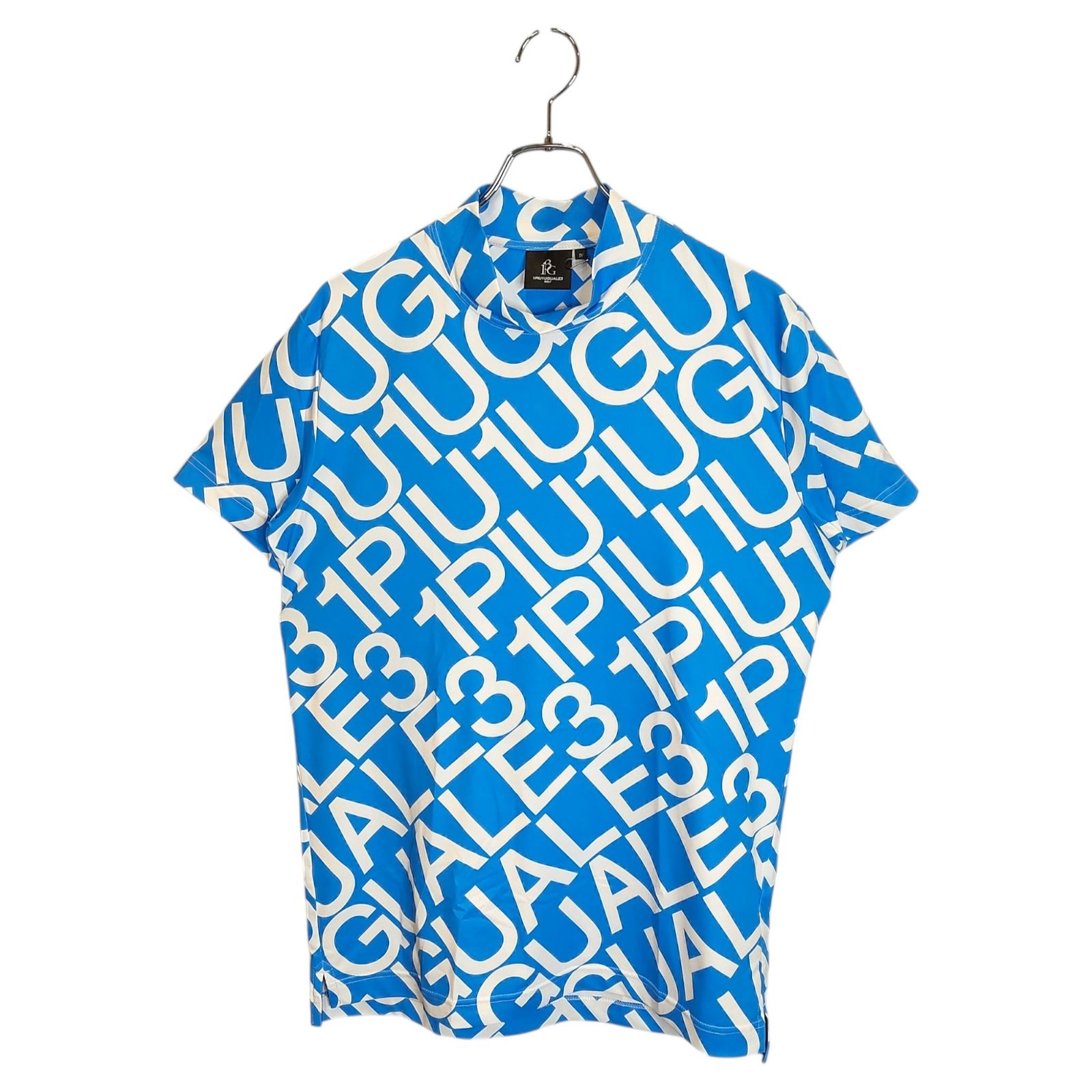 1PIU1UGUALE3 GOLF ウノピゥウノウグァーレトレ ゴルフ 総柄 半袖 モックネック Tシャツ GRT152-POE267 4 M ホワイト×ブルー メンズ