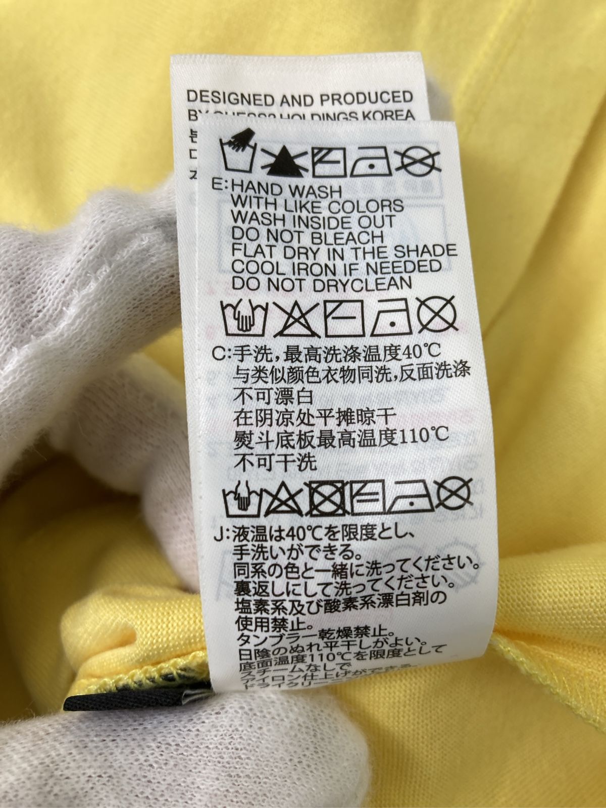 GUESS ゲス Tシャツ/カットソー L イエロー 無地 ワンポイント ブランドロゴ ミドル丈 半袖 クルーネック(丸首) メンズ レディース