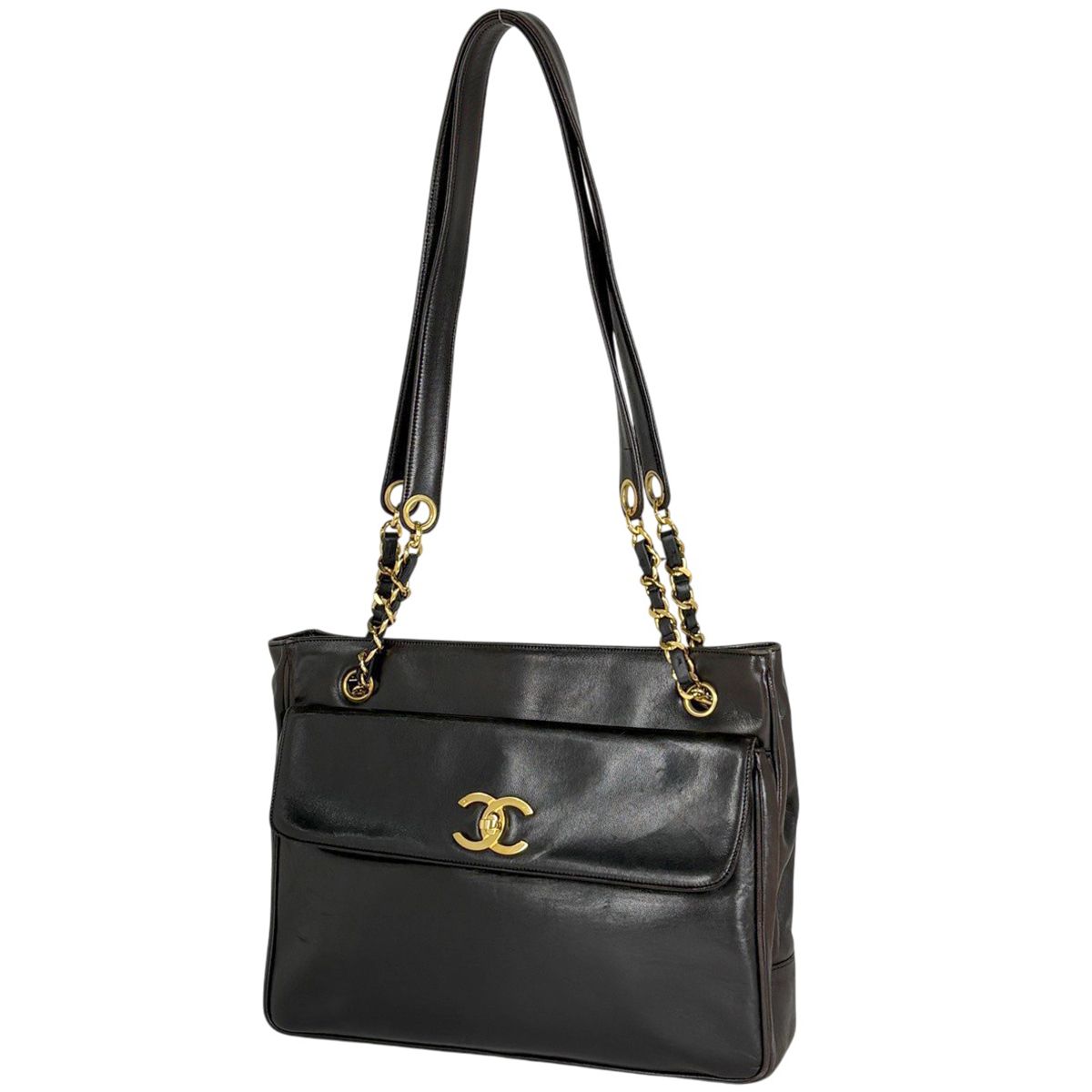 シャネル CHANEL ココマーク チェーン トートバッグ ショルダーバッグ レザー ブラック レディース 【中古】