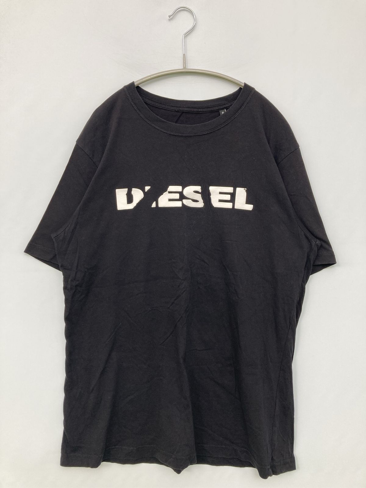 DIESEL ディーゼル Tシャツ/カットソー S ブラック 前面プリント バックプリント ブランドロゴ ミドル丈 半袖 クルーネック(丸首) メンズ