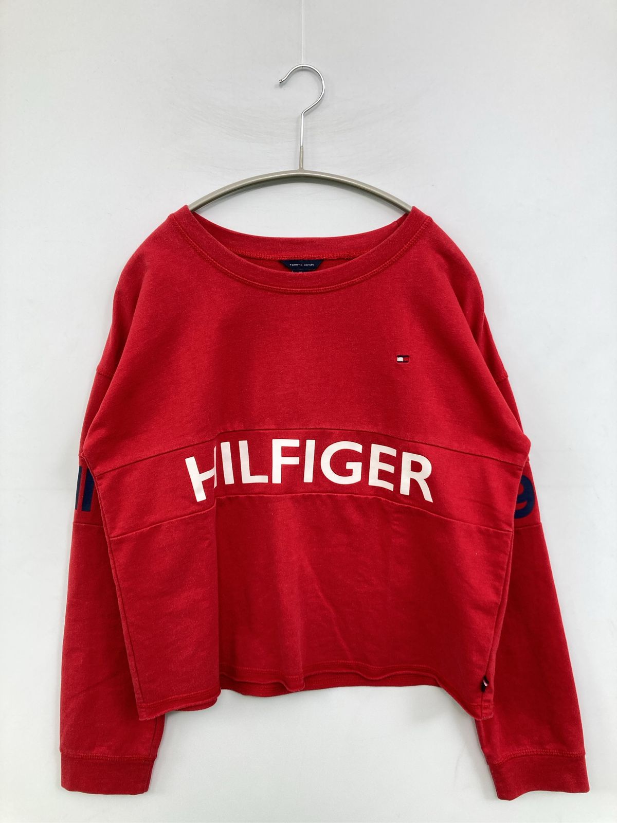 TOMMY HILFIGER トミーヒルフィガー スウェット XL レッド コットン スウェット 前面プリント ブランドロゴ 長袖 メンズ レディース