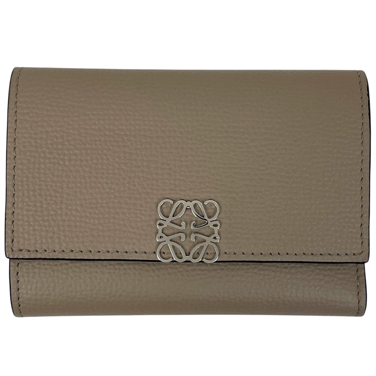 ロエベ LOEWE アナグラム トライフォールド ウォレット 三つ折り財布 レザー ベージュ レディース 【中古】