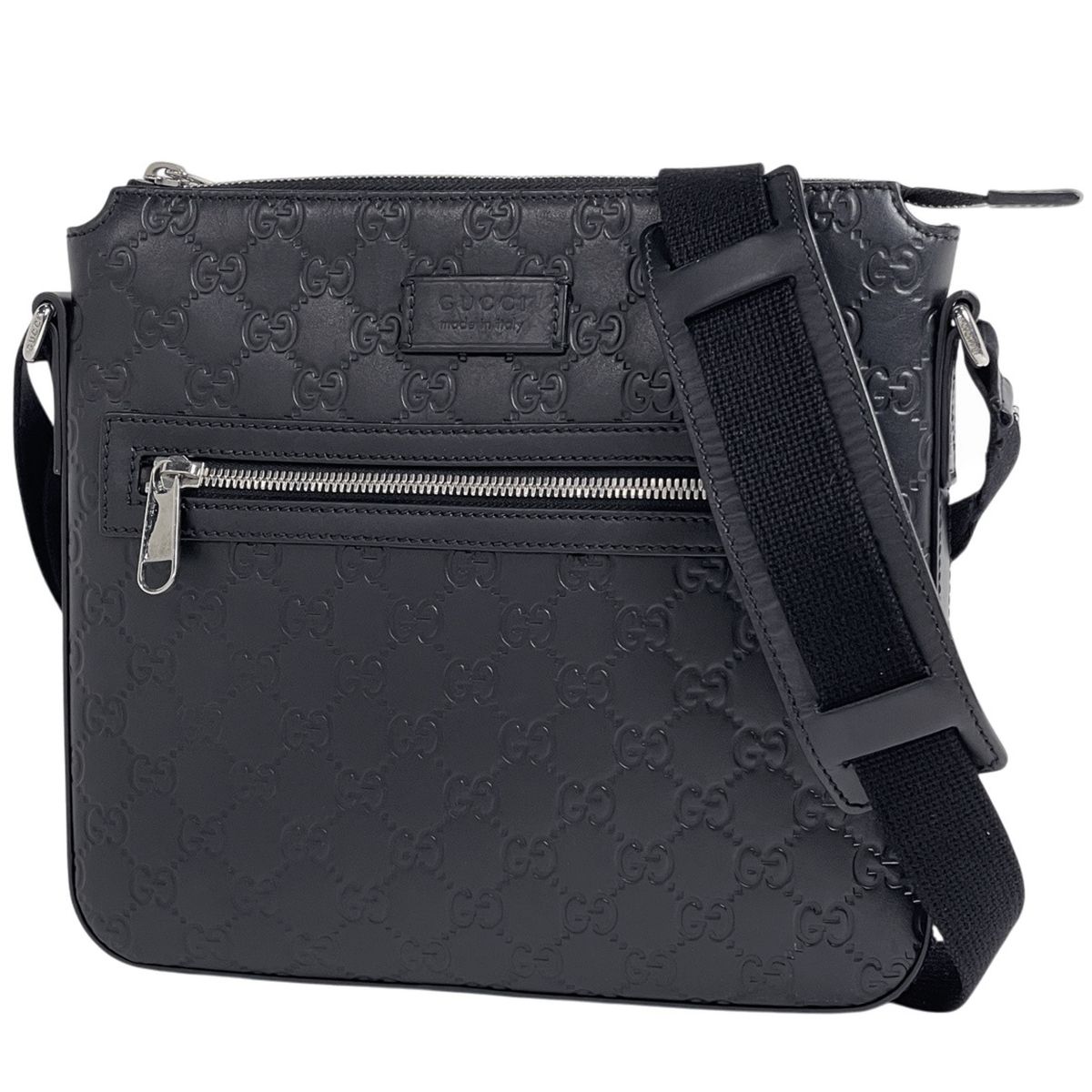 グッチ GUCCI グッチシマ メッセンジャーバッグ GG柄 シマレザー ブラック 406410 メンズ 【中古】