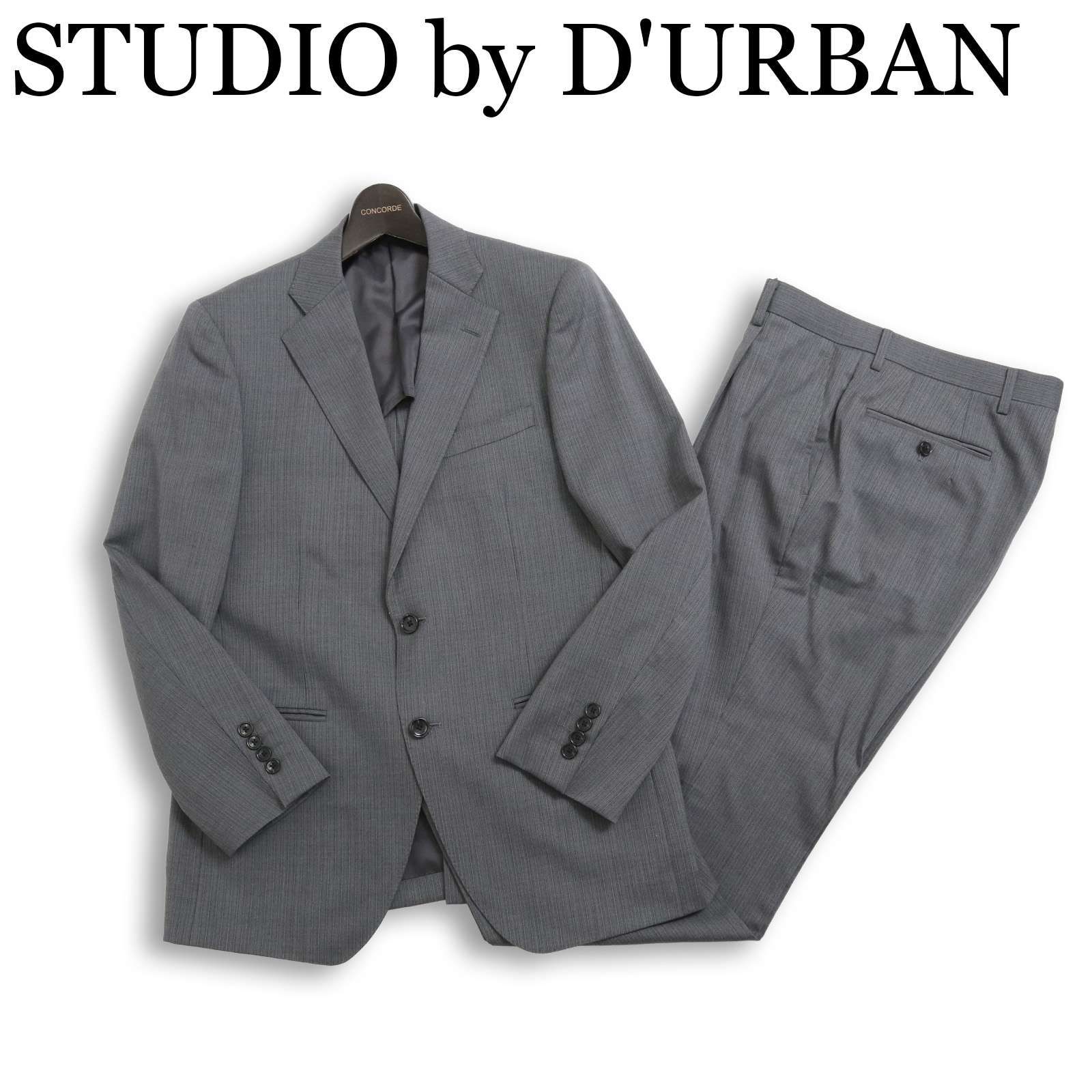 STUDIO by D'URBAN ダーバン 通年★ 背抜き アンコン ストライプ ビジネス セットアップ シングル スーツ Sz.92A5 メンズ
