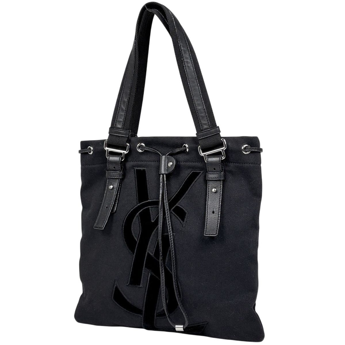 イヴ・サンローラン YVES SAINT LAURENT カハラ トートバッグ ハンドバッグ トートバッグ キャンバス ブラック 123435 レディース 【中古】