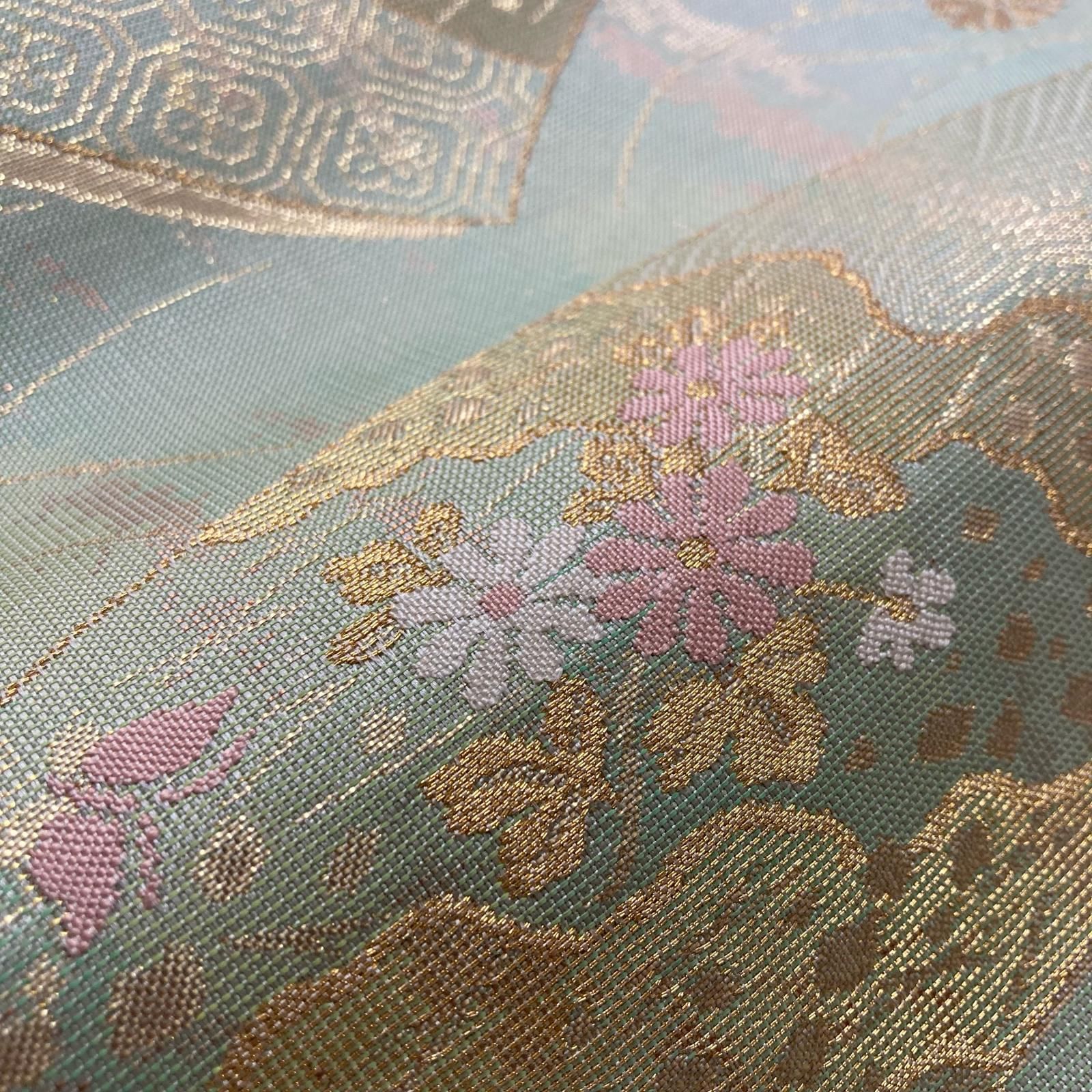 袋帯 扇に花柄 本金糸 上品な織り出し 正絹 着物 MA-7418