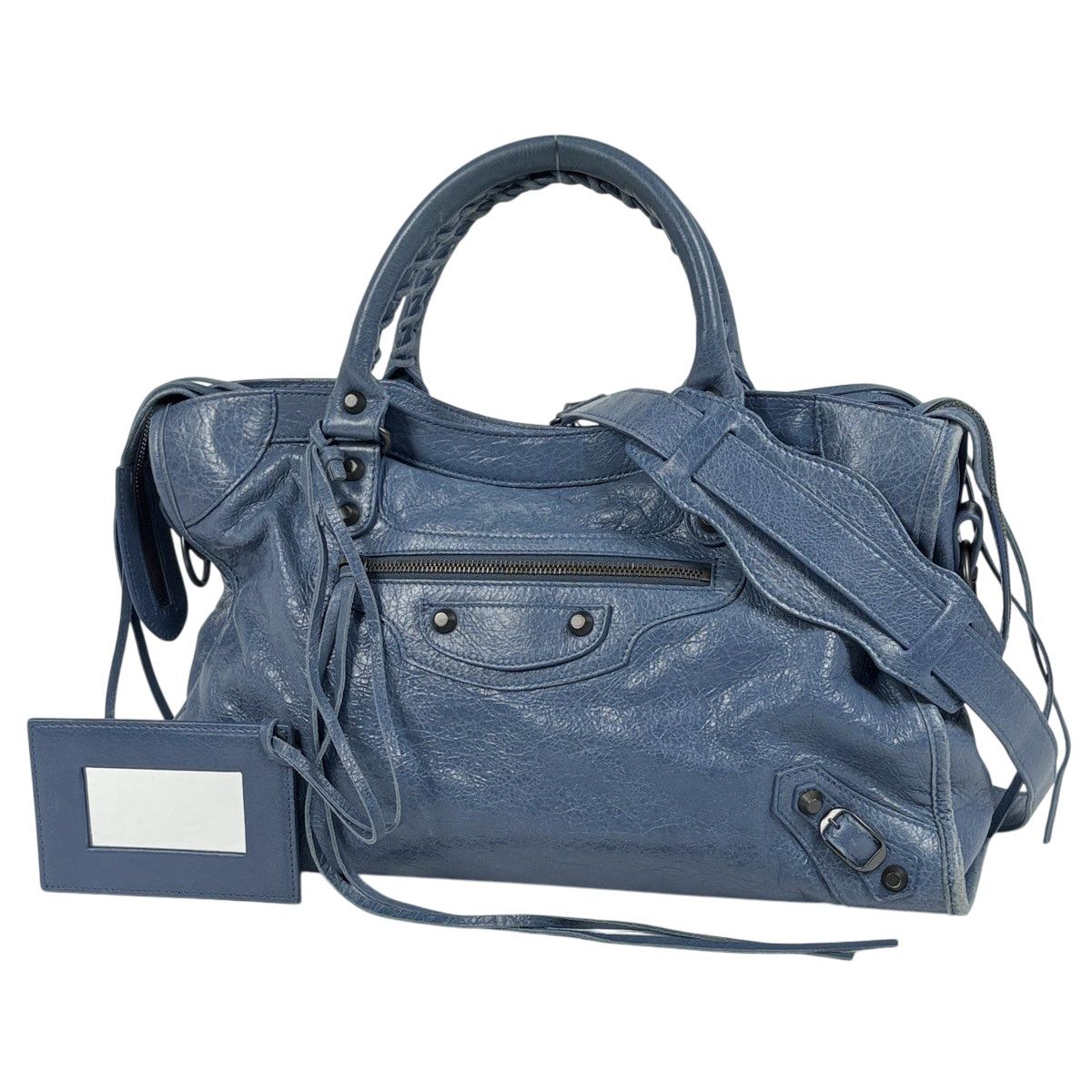 バレンシアガ BALENCIAGA ザ シティ 2WAY ハンドバッグ レザー ブルー 115748 レディース 【中古】
