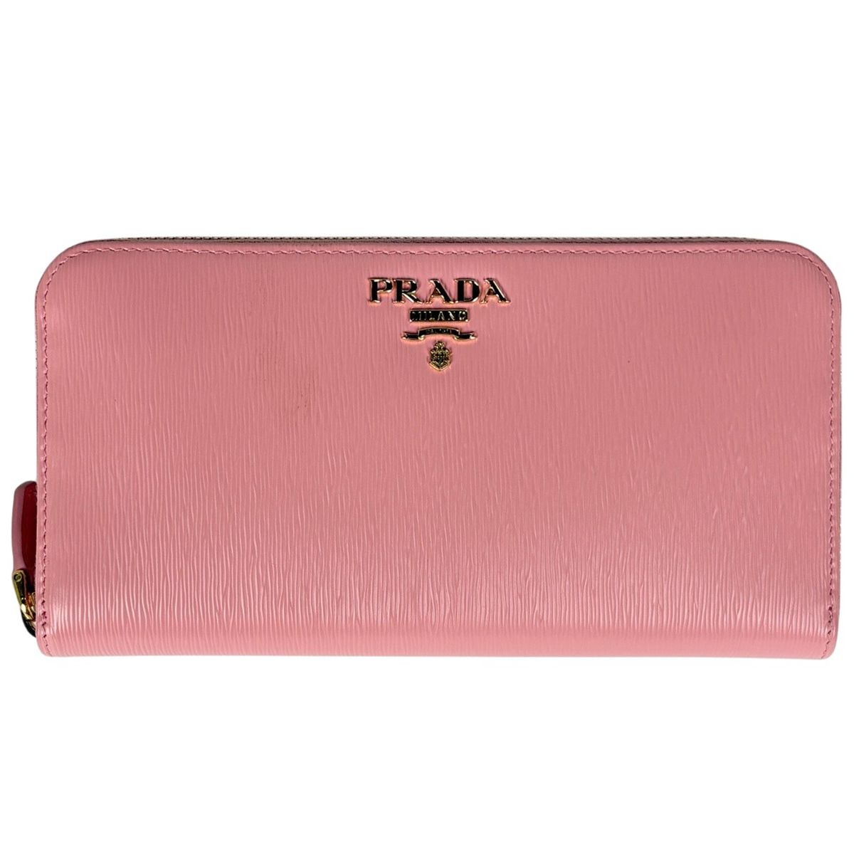プラダ PRADA ロゴ ラウンドファスナー 長財布 ラウンドジップ 長財布 レザー ピンク レディース 【中古】