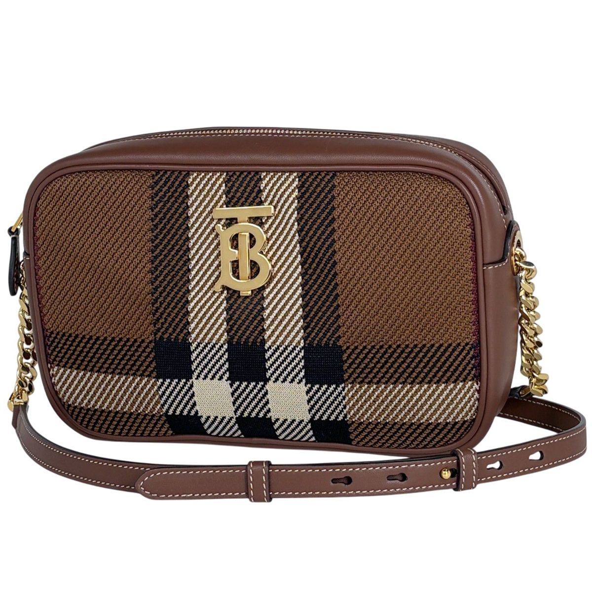 バーバリー BURBERRY ローラ チェーン ショルダーバッグ TB チェック柄 ファブリック ブラウン レディース 【中古】