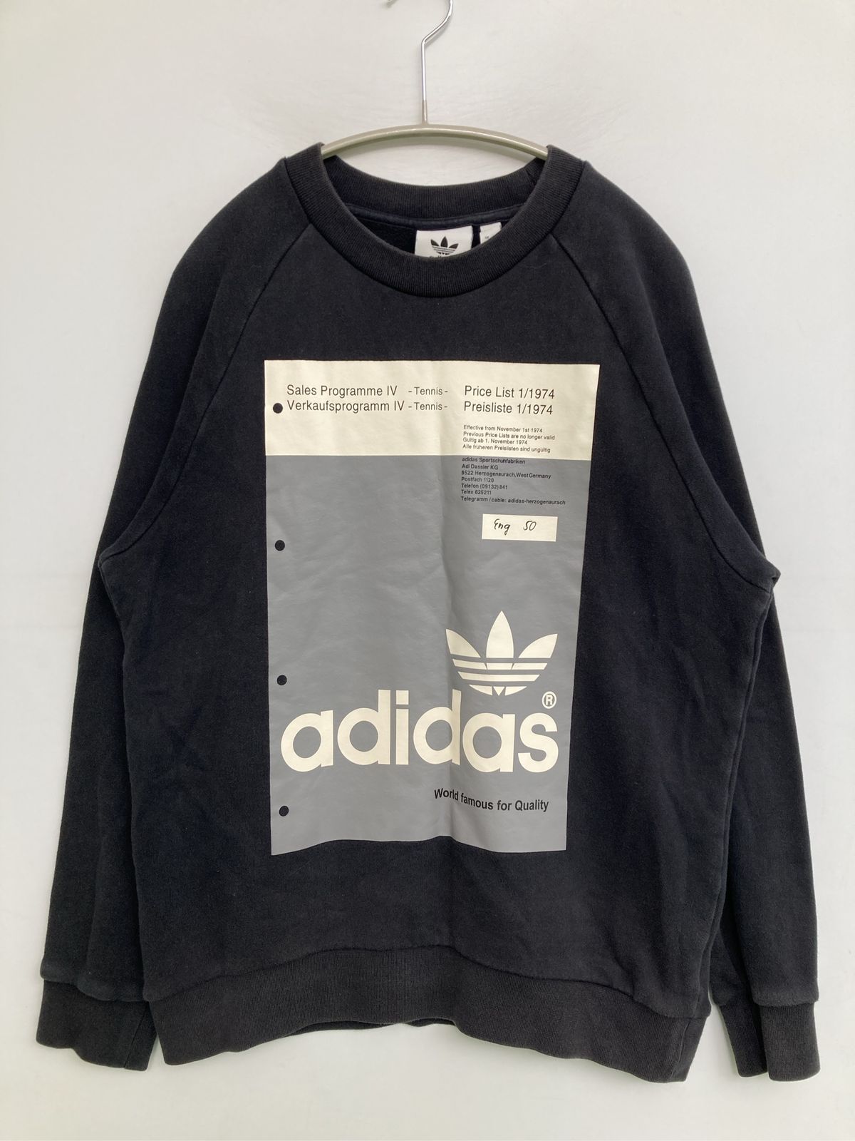 adidas アディダス スウェット M ブラック コットン スウェット 前面プリント ブランドロゴ 長袖 メンズ レディース