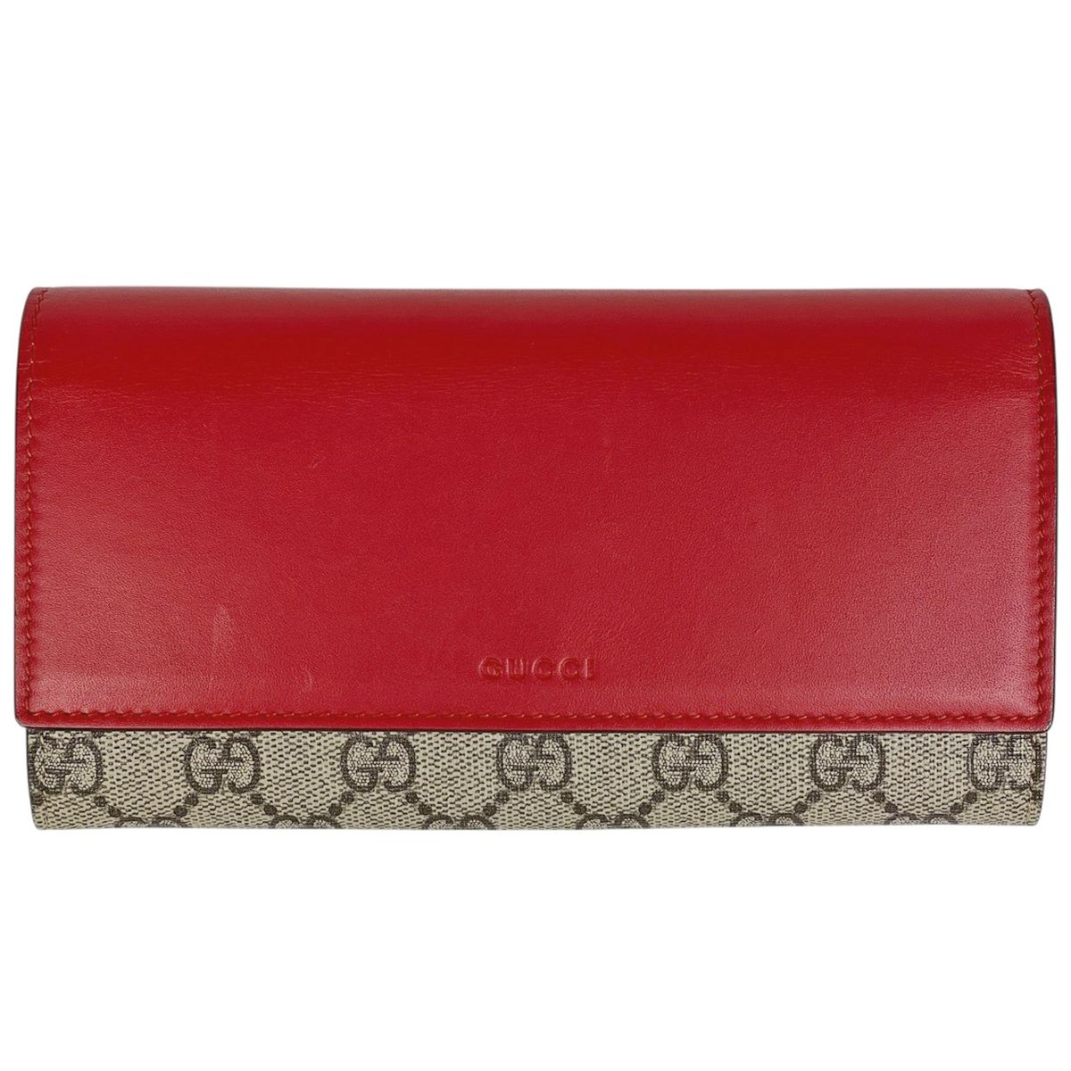 グッチ GUCCI GG柄 二つ折り 長財布 コーティングキャンバス ベージュ レッド 410100 レディース 【中古】