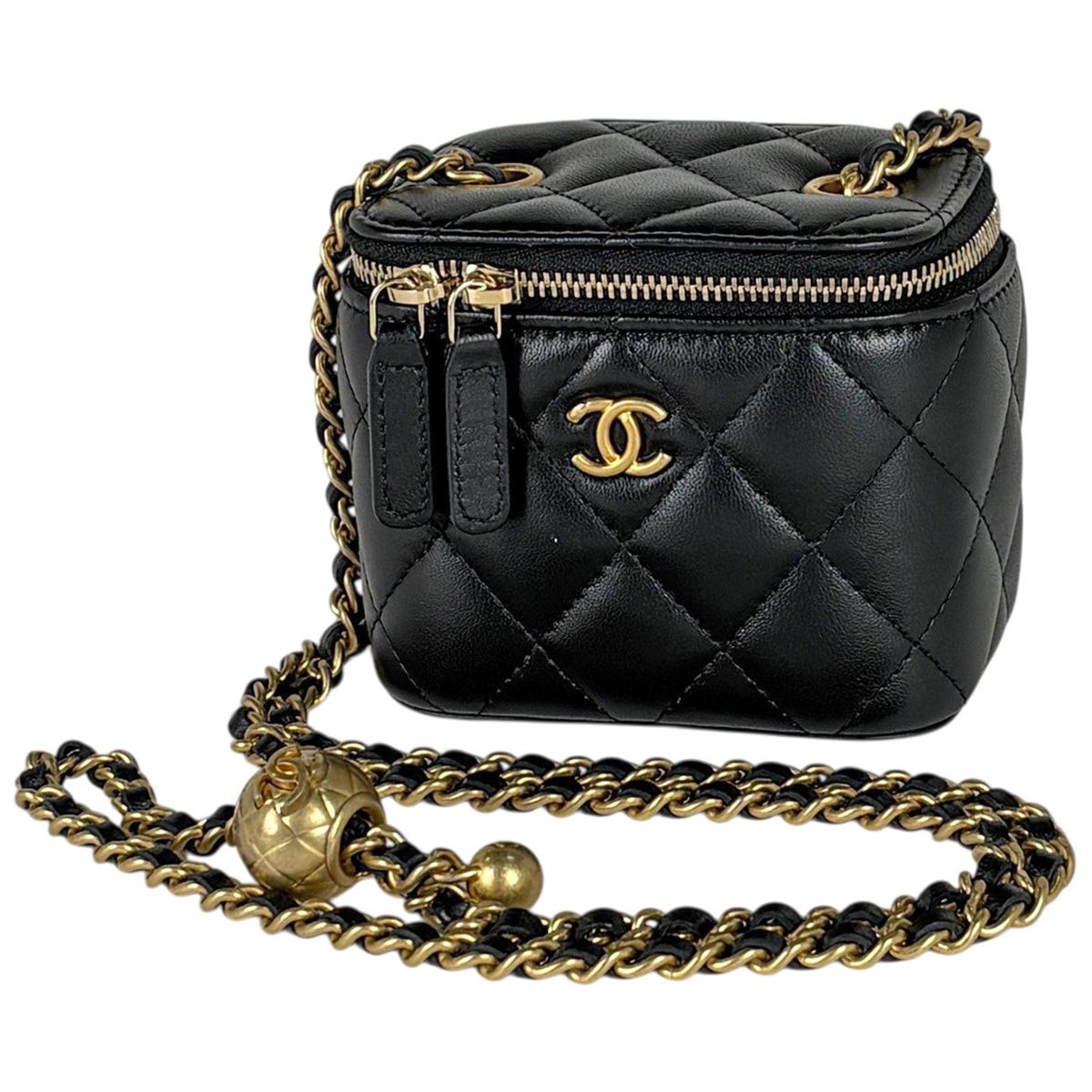 シャネル CHANEL ココマーク チェーン ショルダーバッグ マトラッセ バニティバッグ レザー ブラック AP1447 レディース 【中古】