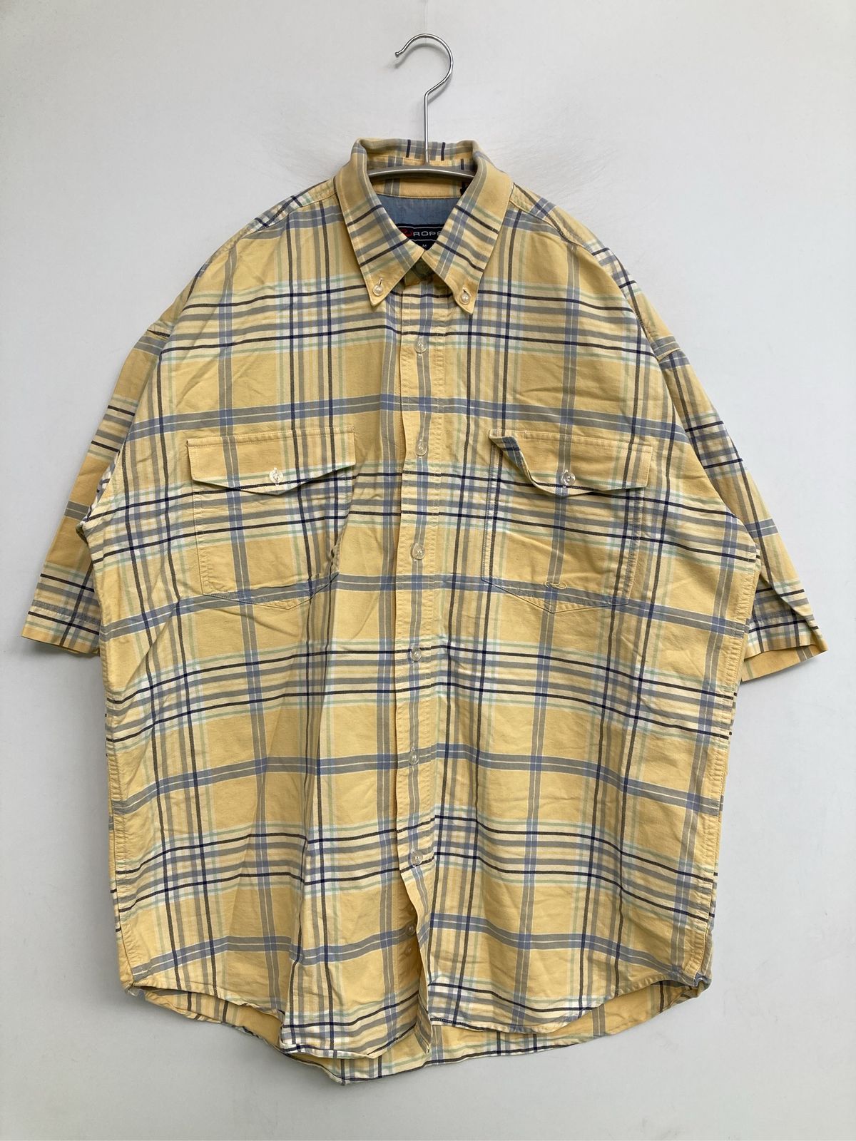 ROPER シャツ/ブラウス M イエロー コットン チェック柄 ミドル丈 半袖 ボタンダウン メンズ