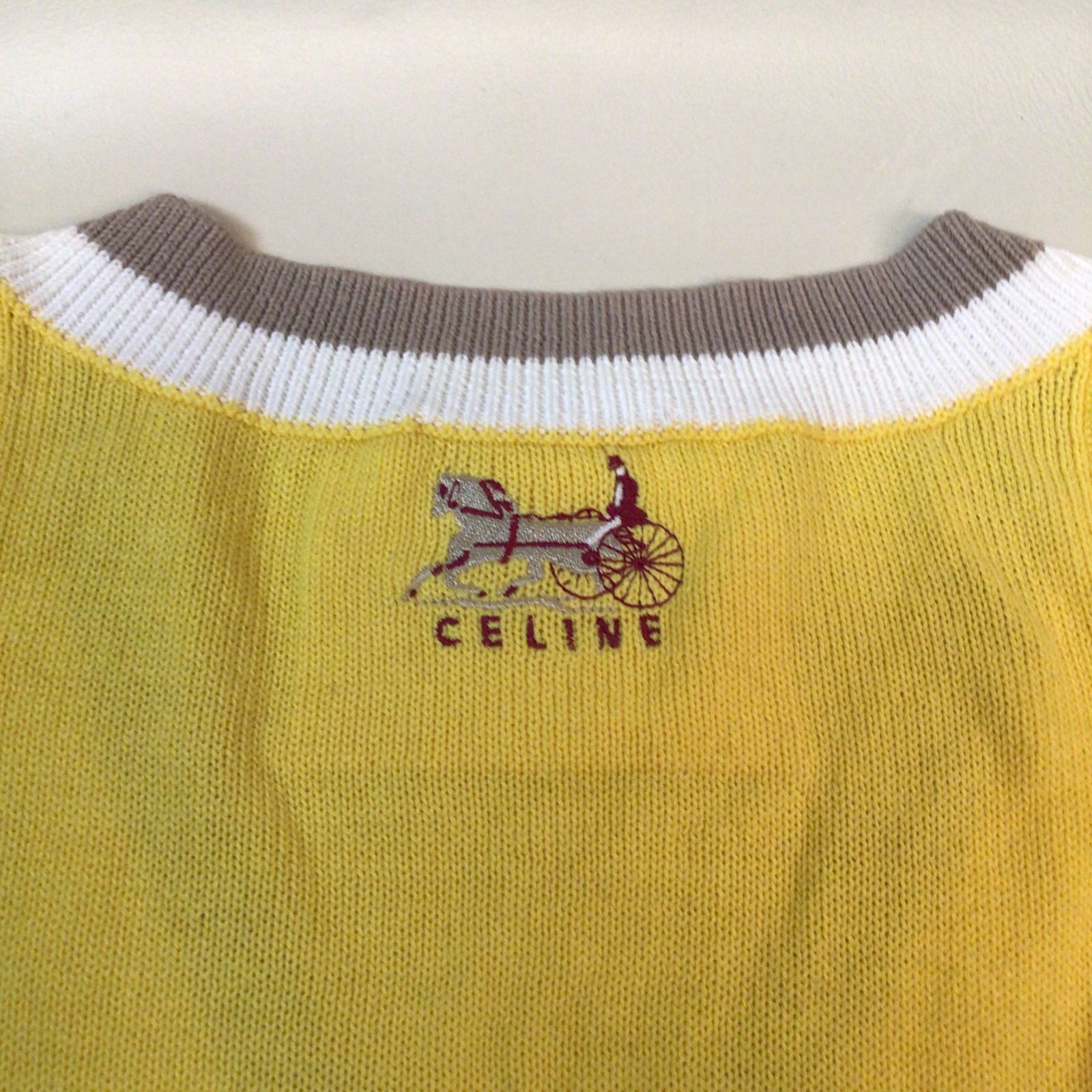 CELINE　セリーヌ　ロゴ刺繍　コットン　ベスト　ジレ　Vネック　ニット　ノースリーブ　トップス