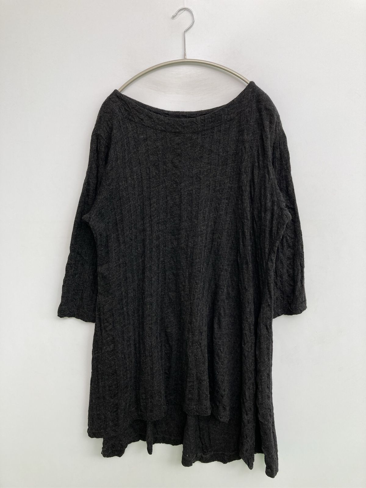 Tシャツ/カットソー MT グレー 無地 ロング丈 半端袖 ボートネック レディース