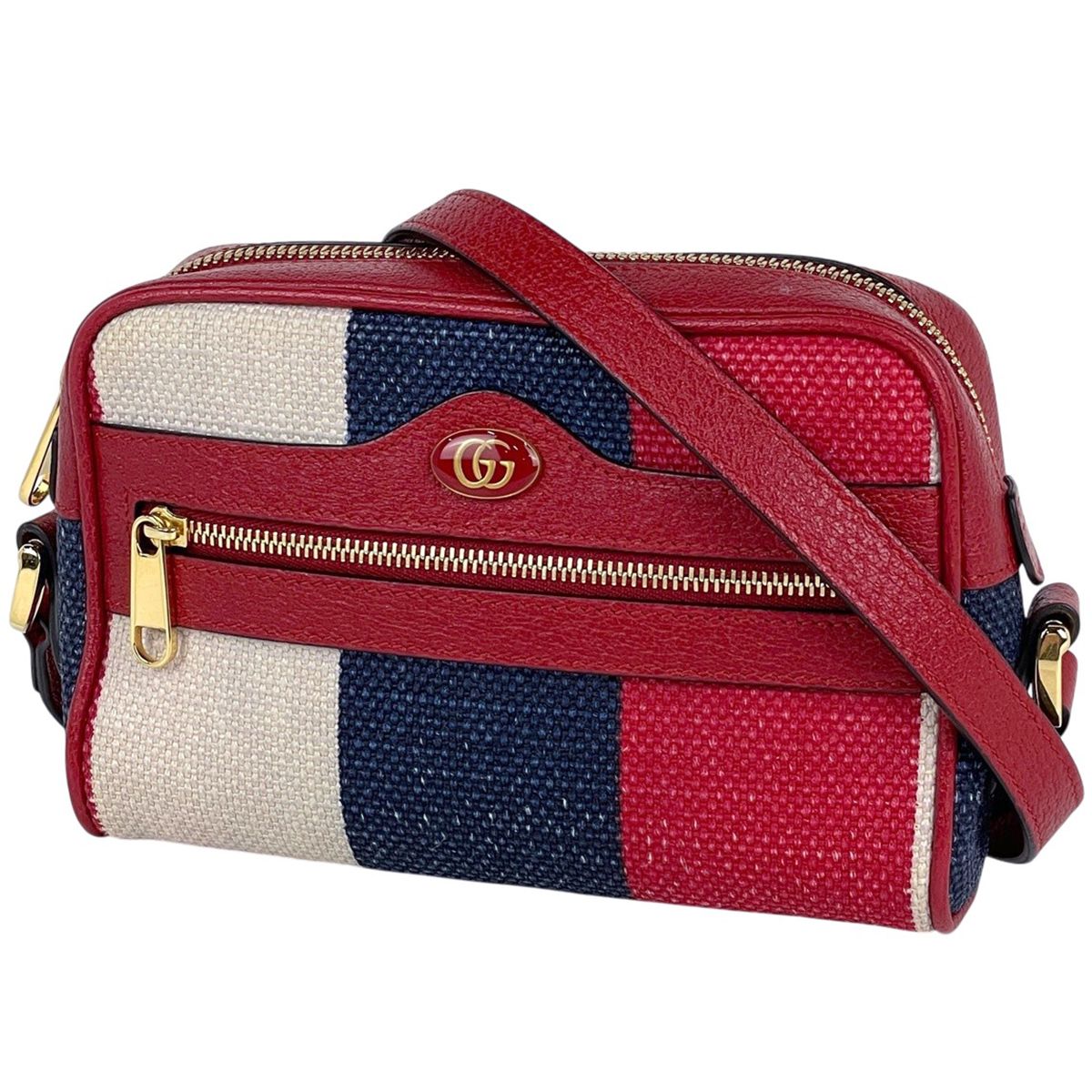 グッチ GUCCI ロゴ ショルダーバッグ トリコロール キャンバス レッド ブルー ホワイト 517350 レディース 【中古】