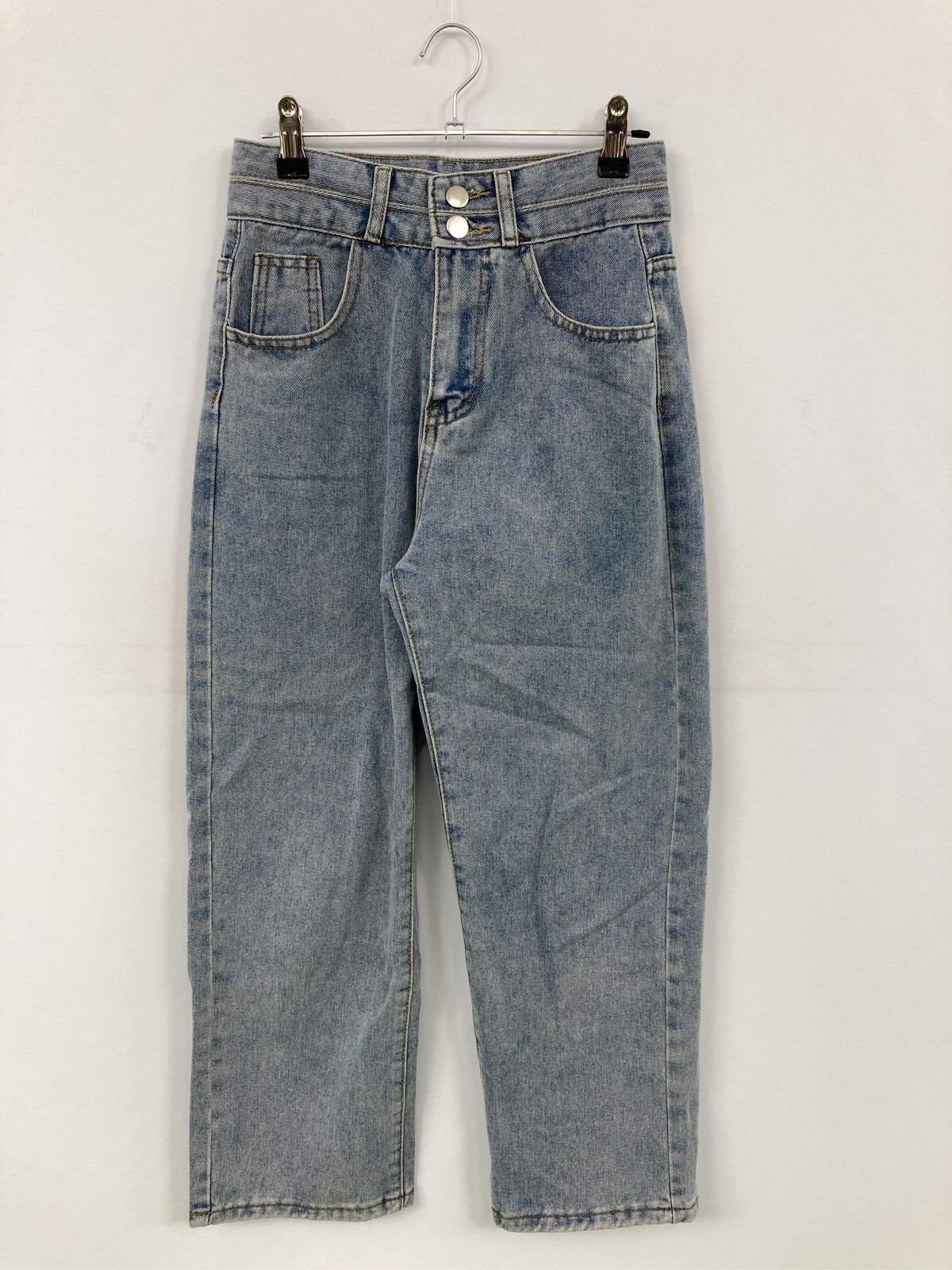JEANS ジーンズ デニムパンツ S ブルー フルレングス 無地 スタンダード テーパード ハイウエスト ヴィンテージ レディース